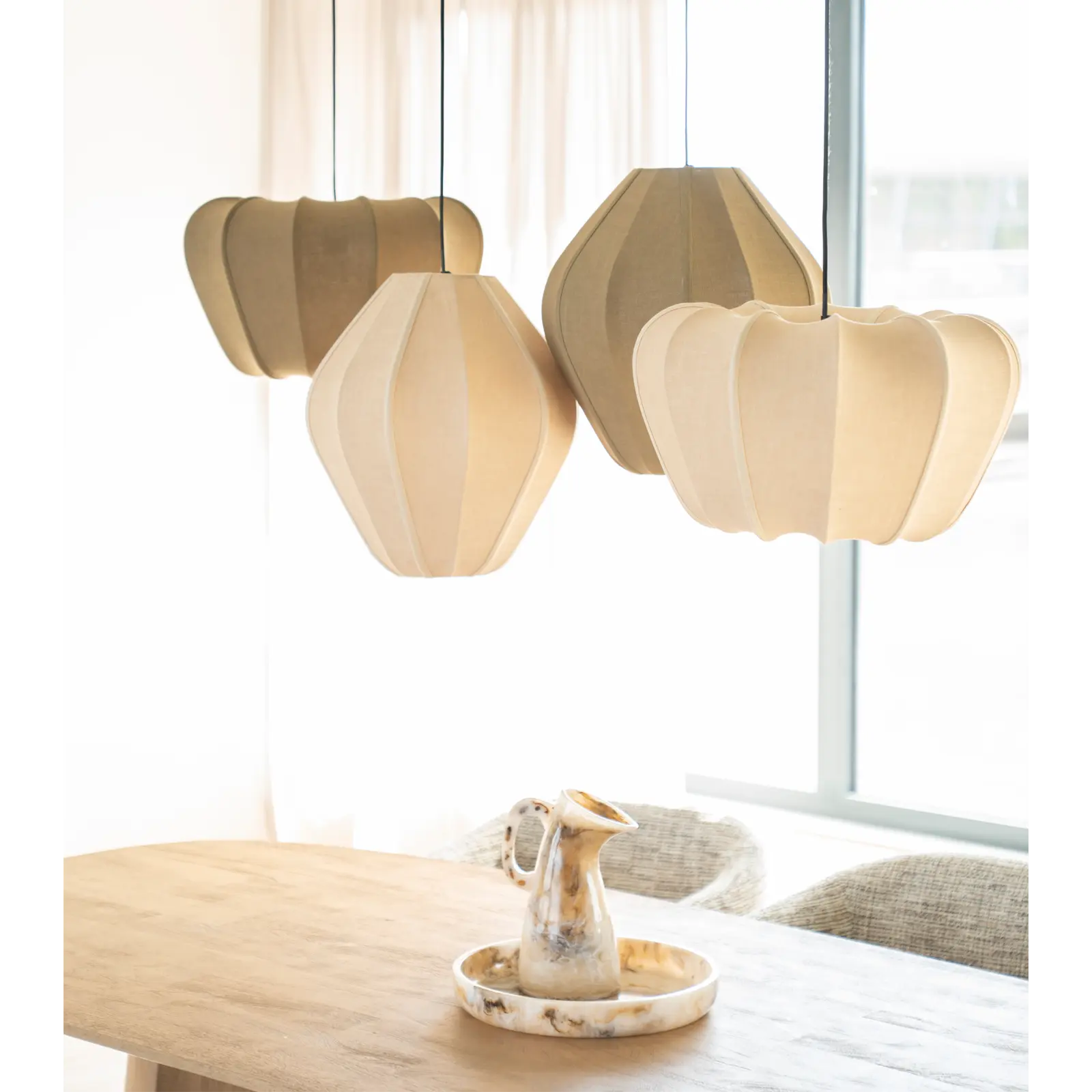 Hanglamp Sora 2 - rond Ø42 cm - stof Linnenlook Natural