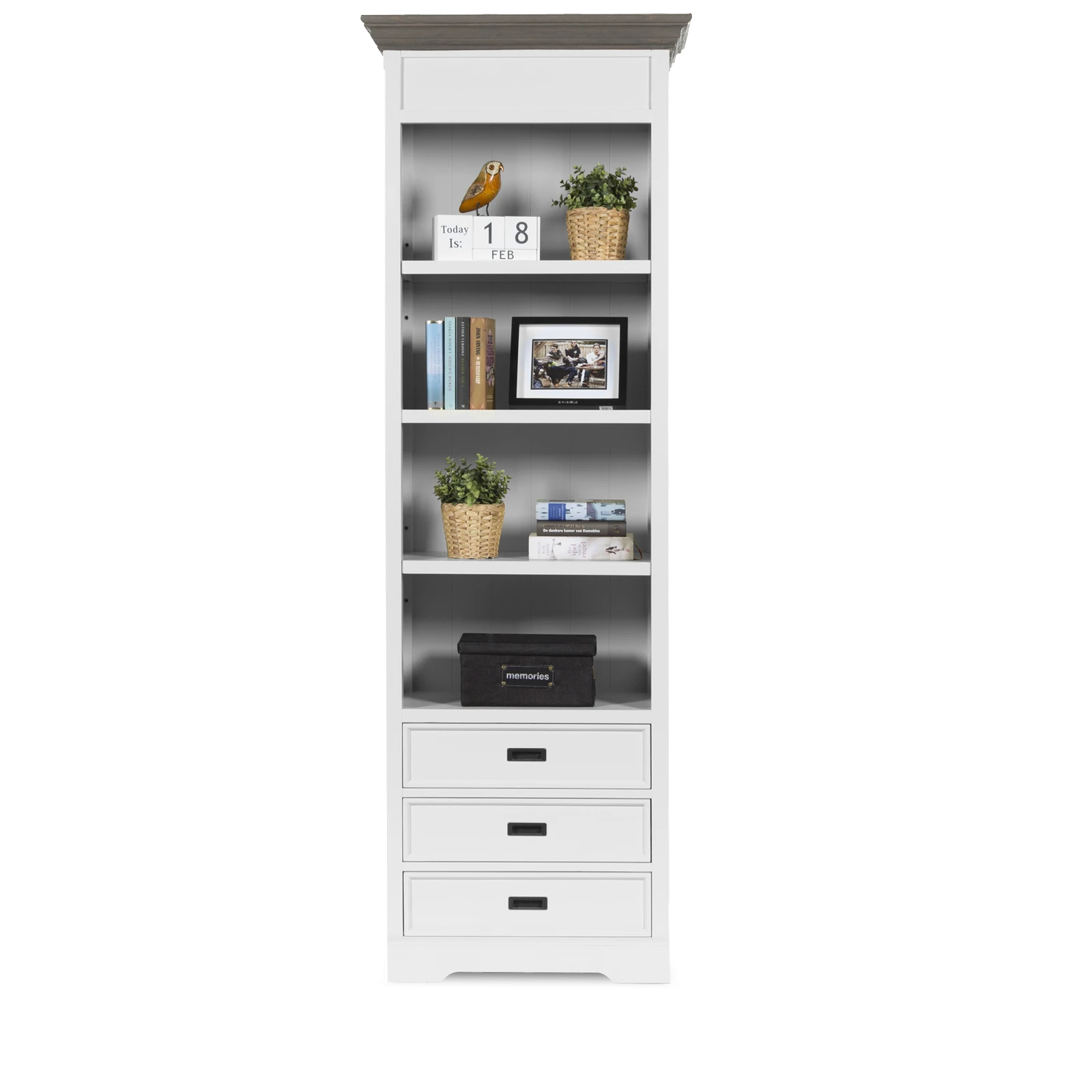 Boekenkast (3 lades) Riverwoods - ClearWhite/Rustic Grey