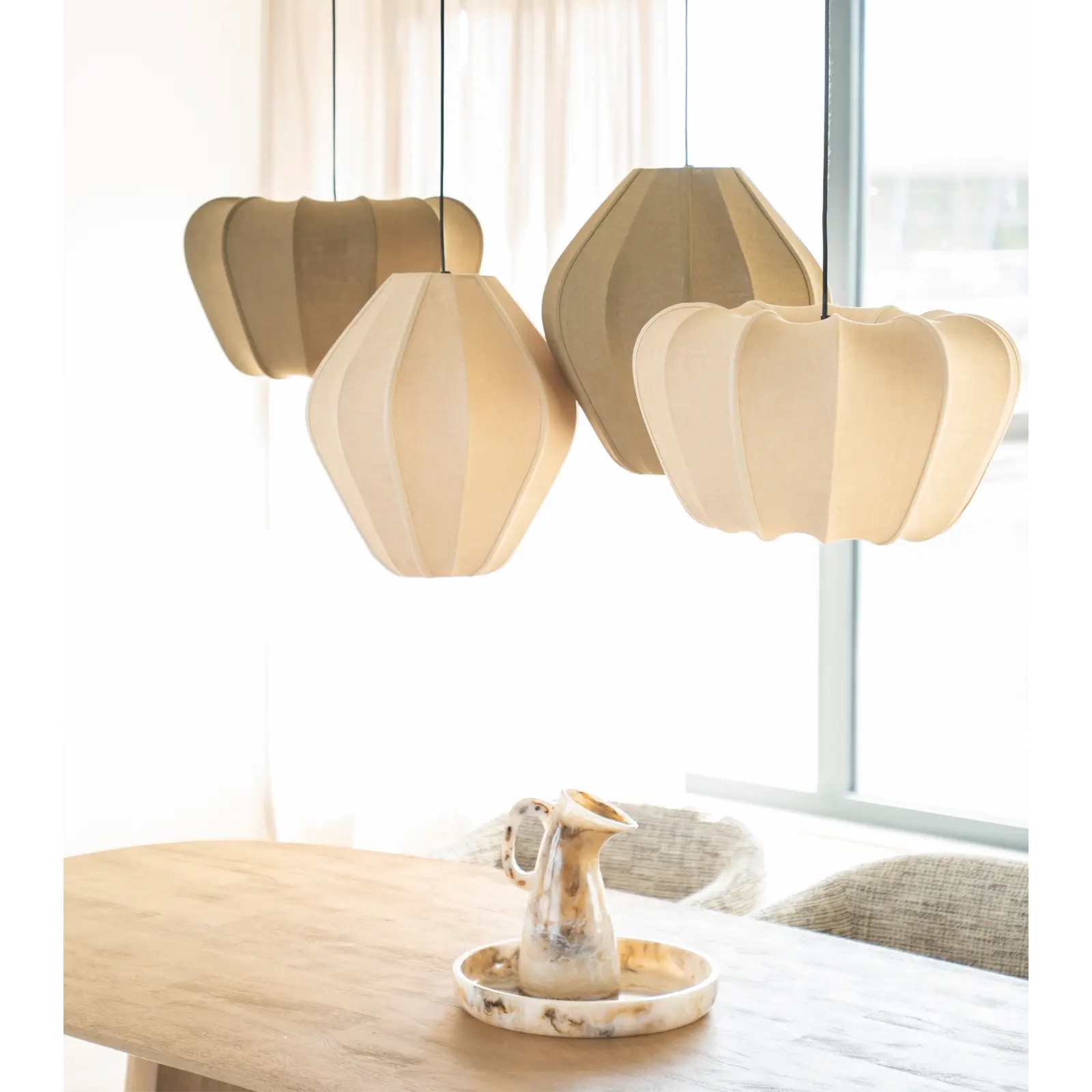 Hanglamp Sora 2 - rond Ø42 cm - stof Linnenlook Natural
