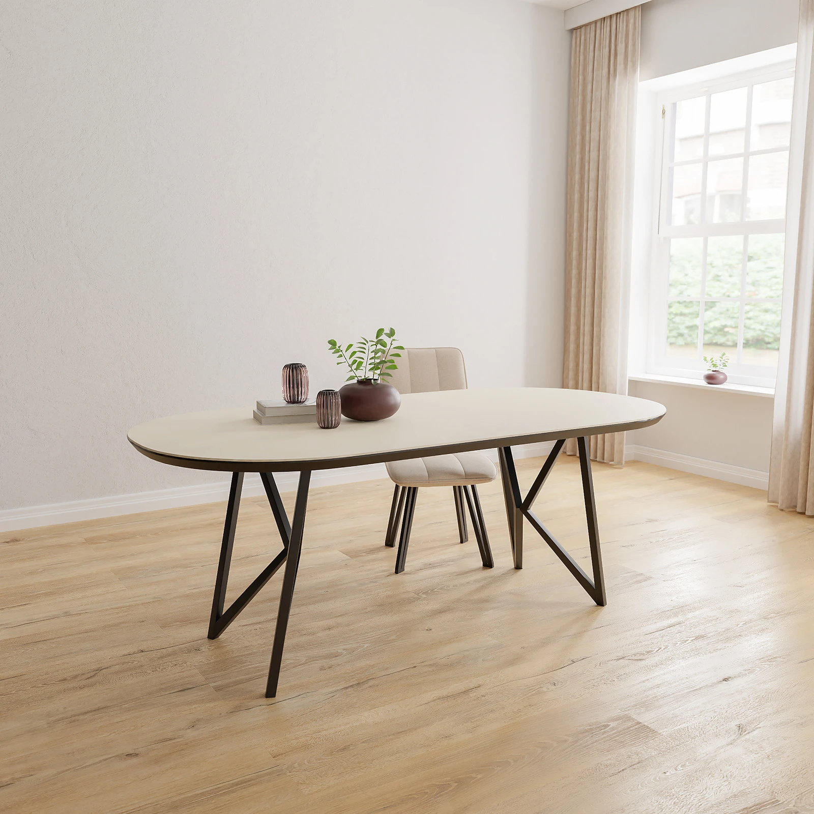 Eettafel Crosse (los) - Halve Cirkel HPL Stone Beige (200x100cm)