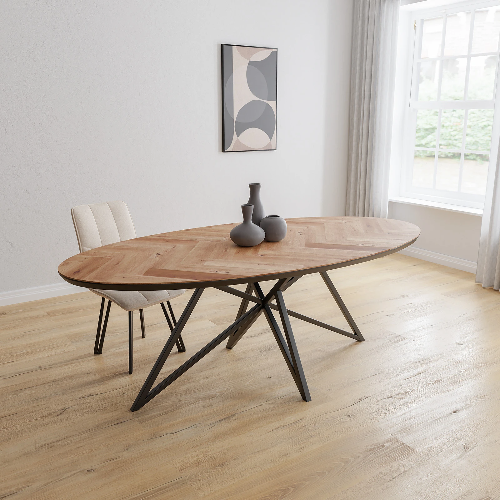 Eettafel Crosse - Ovaal Eiken parket Kiezel (220x110cm)