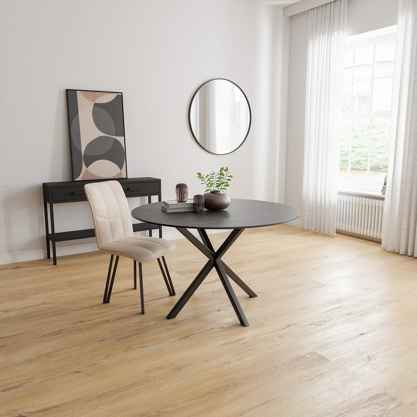 Eettafel North - Rond Keramiek Elegant Black Satin (120cm)
