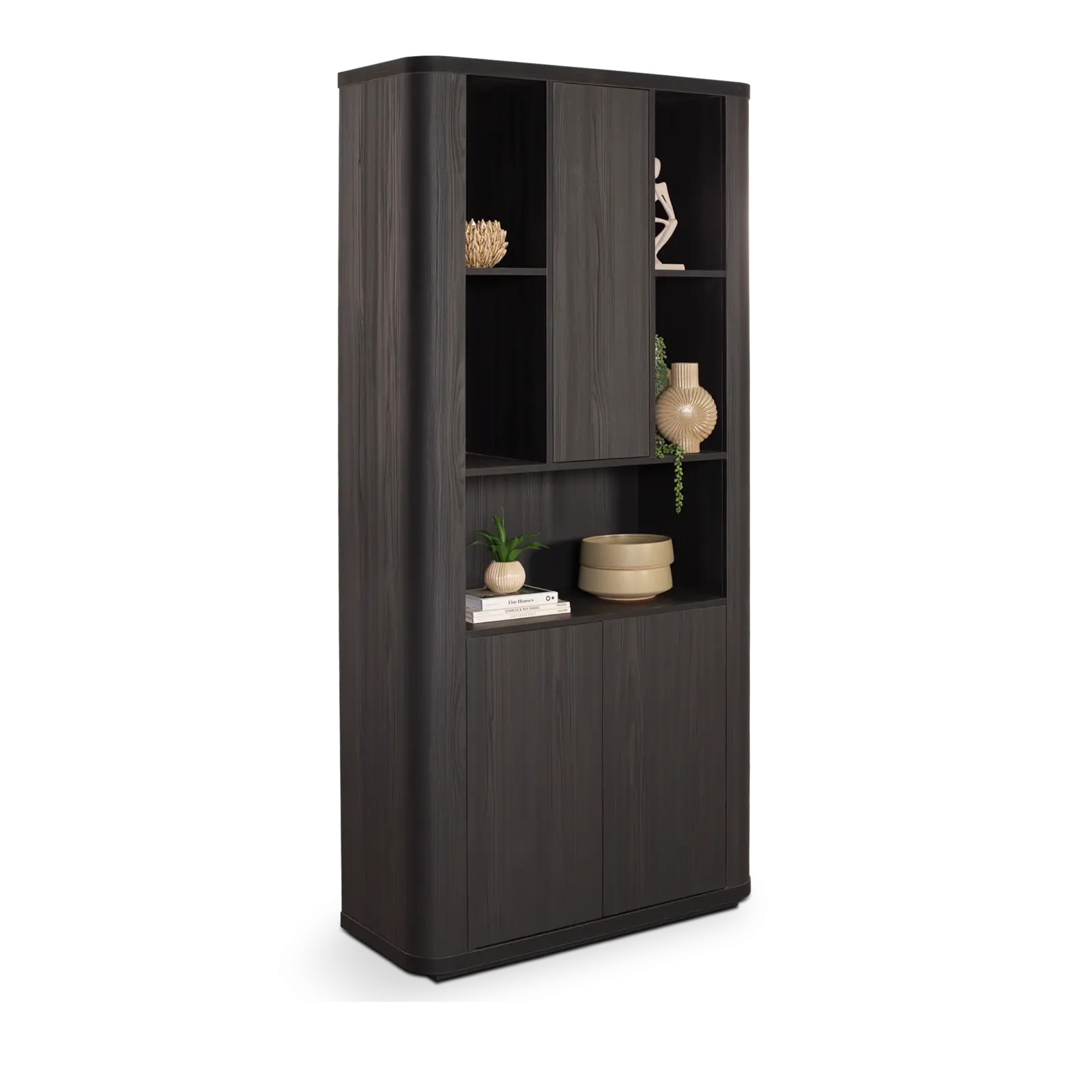 Wandkast Monaco - 100 cm - Zwart - 3 deuren, 5 vakken