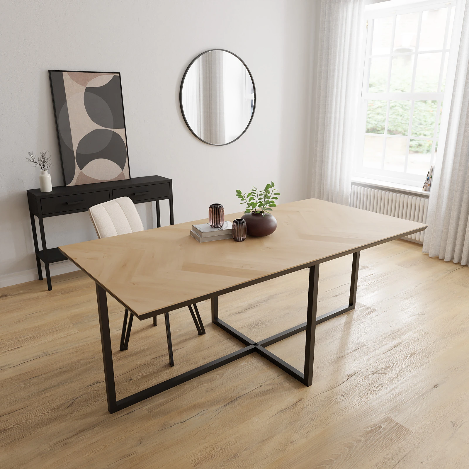 Eettafel Kubus - Rechthoek Eiken Visgraat Nature White (200x100cm)