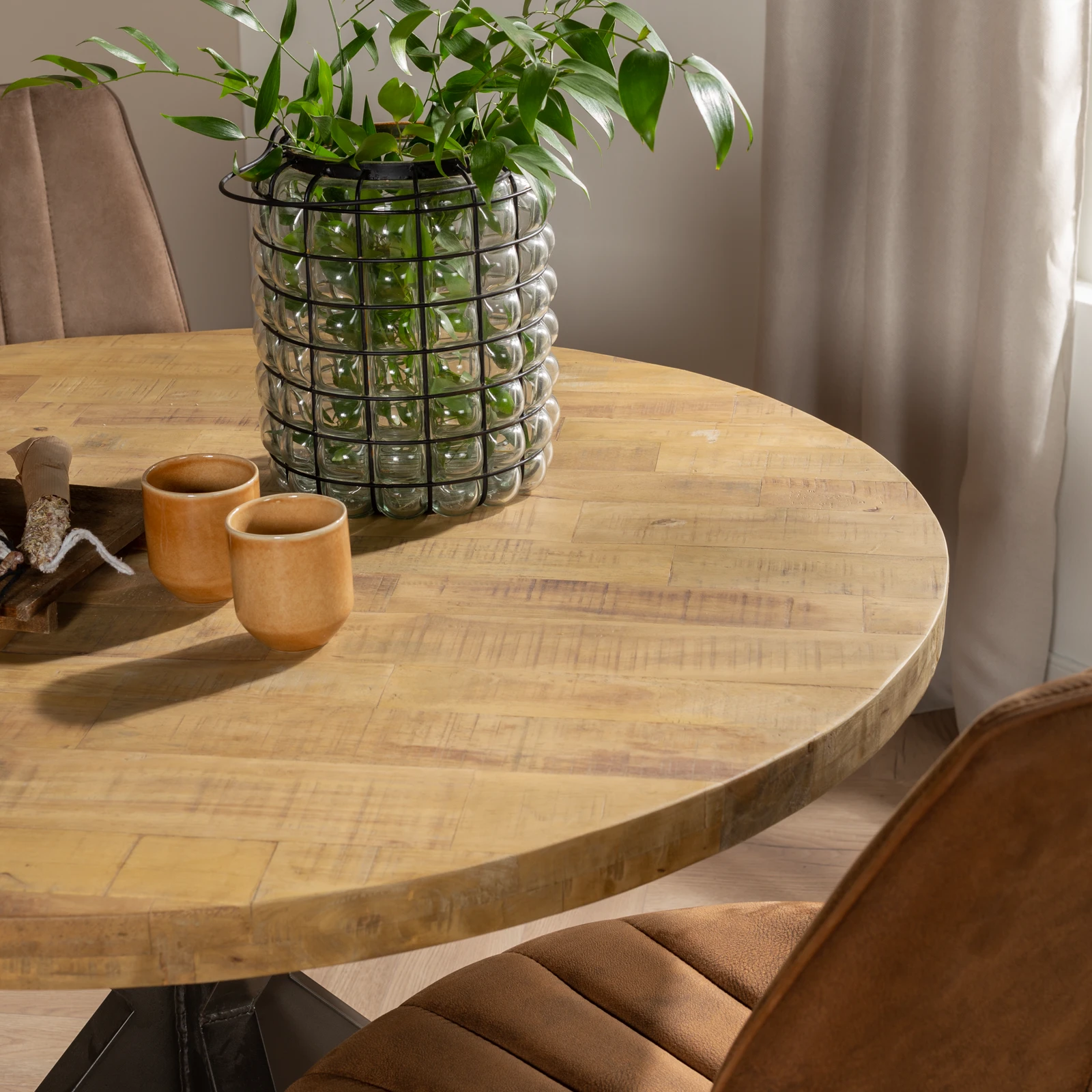 Eettafel (rond 120cm - poot 10x5cm) Steelwood - Seasoned Brown