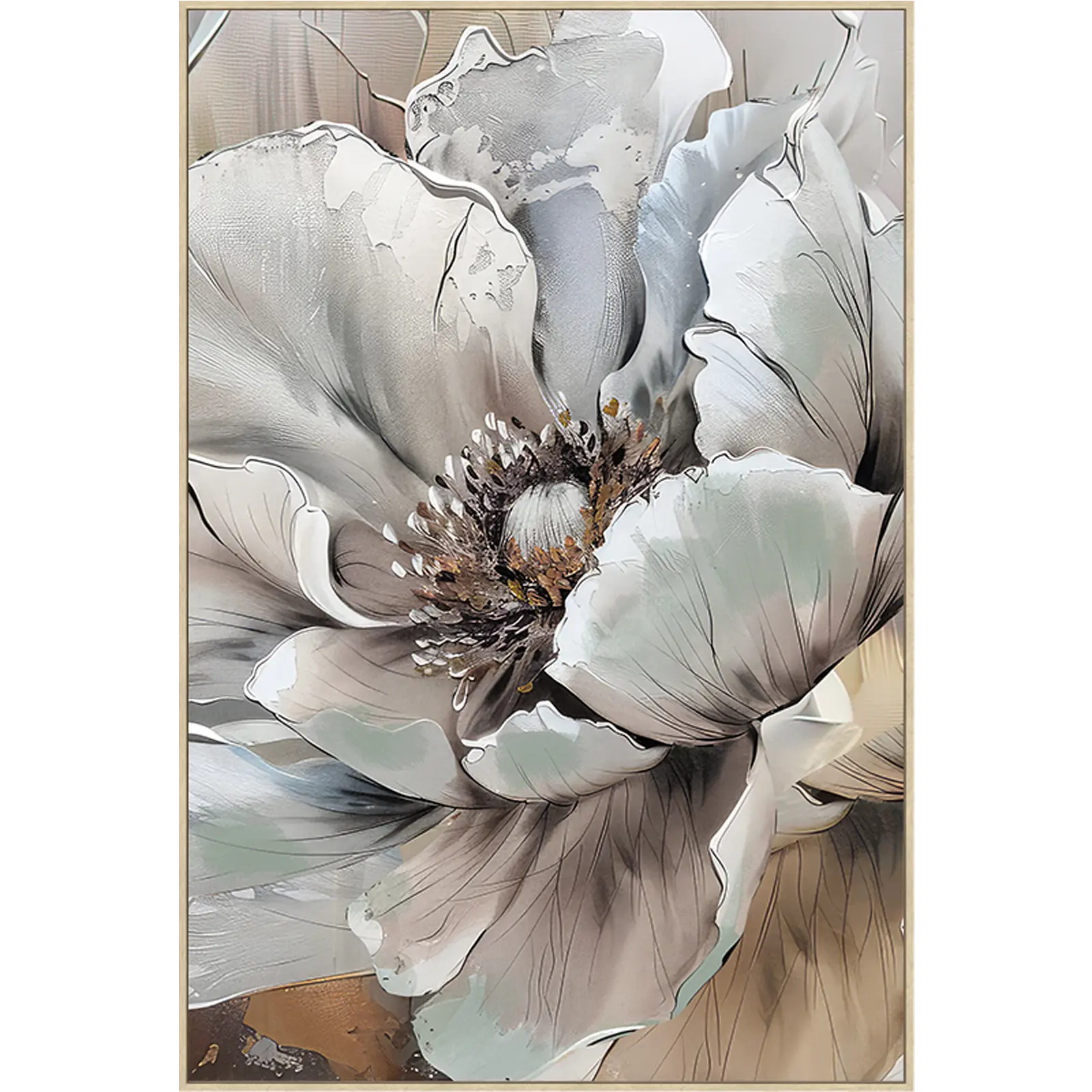 Schilderij Bloem - 80x120 cm - Beige / Bruin