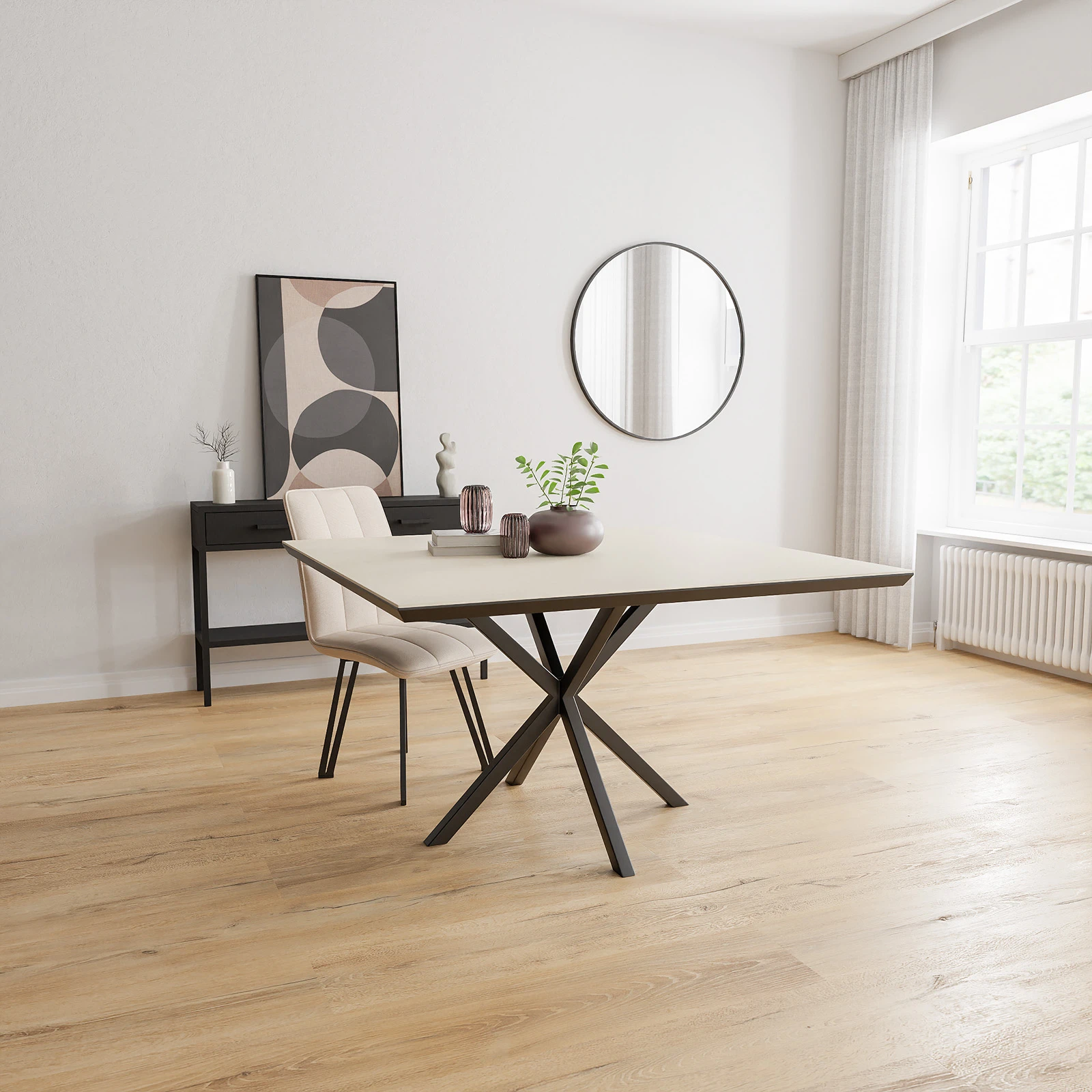 Eettafel North - Vierkant HPL Stone Beige (130x130cm)