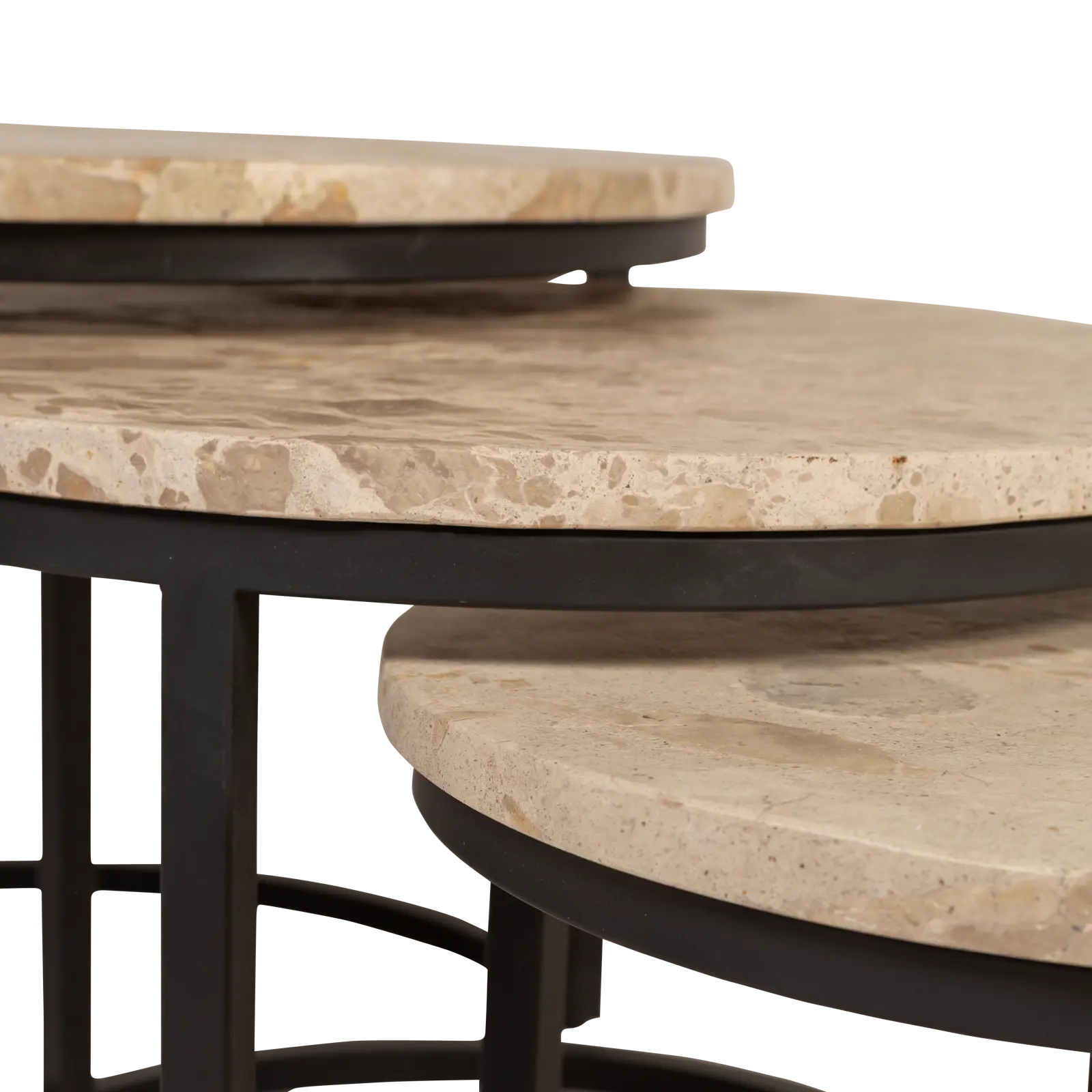 Salontafel set van 3 Avola - rond 65/55/40 cm - Travertine Naturel