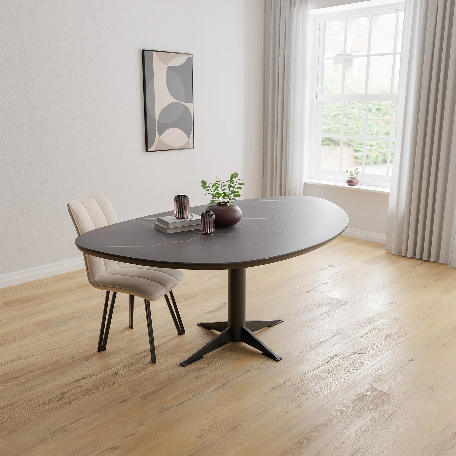 Eettafel Westfield - Kiezel HPL Marmerlook (200x120cm)