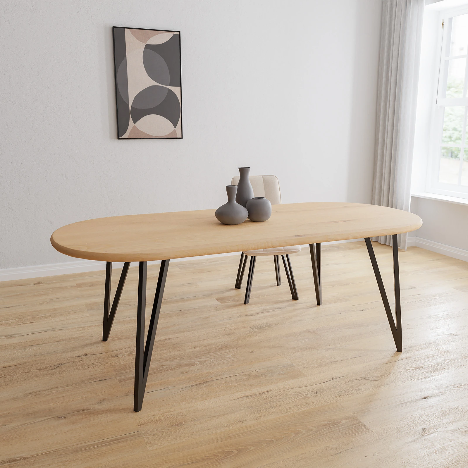 Eettafel Triangle - Halve Cirkel Eiken Nature White (220x100cm)