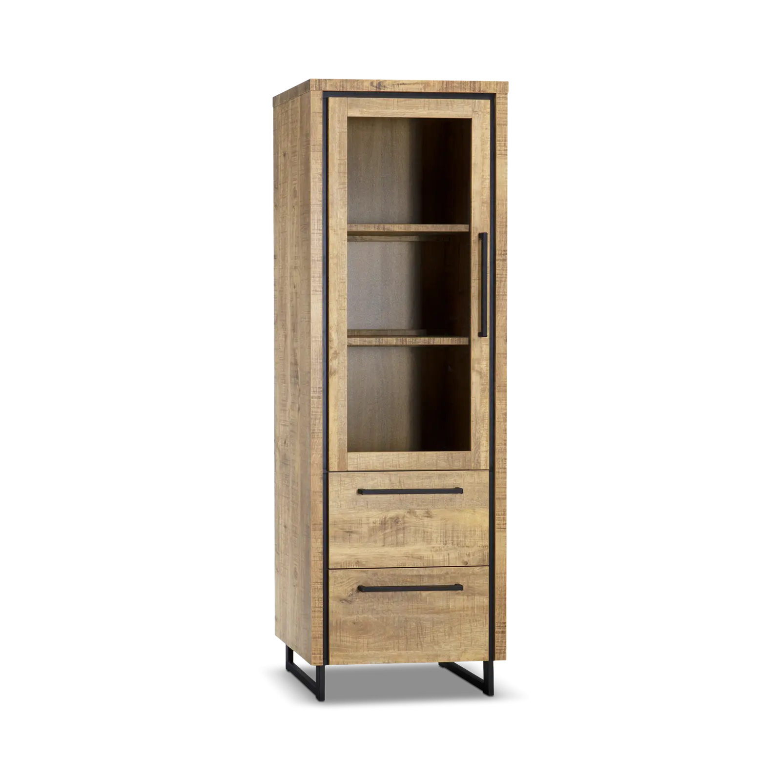 Vitrinekast Sheridan - 65 cm - Lamulux Mango - 1 glasdeur, 2 laden