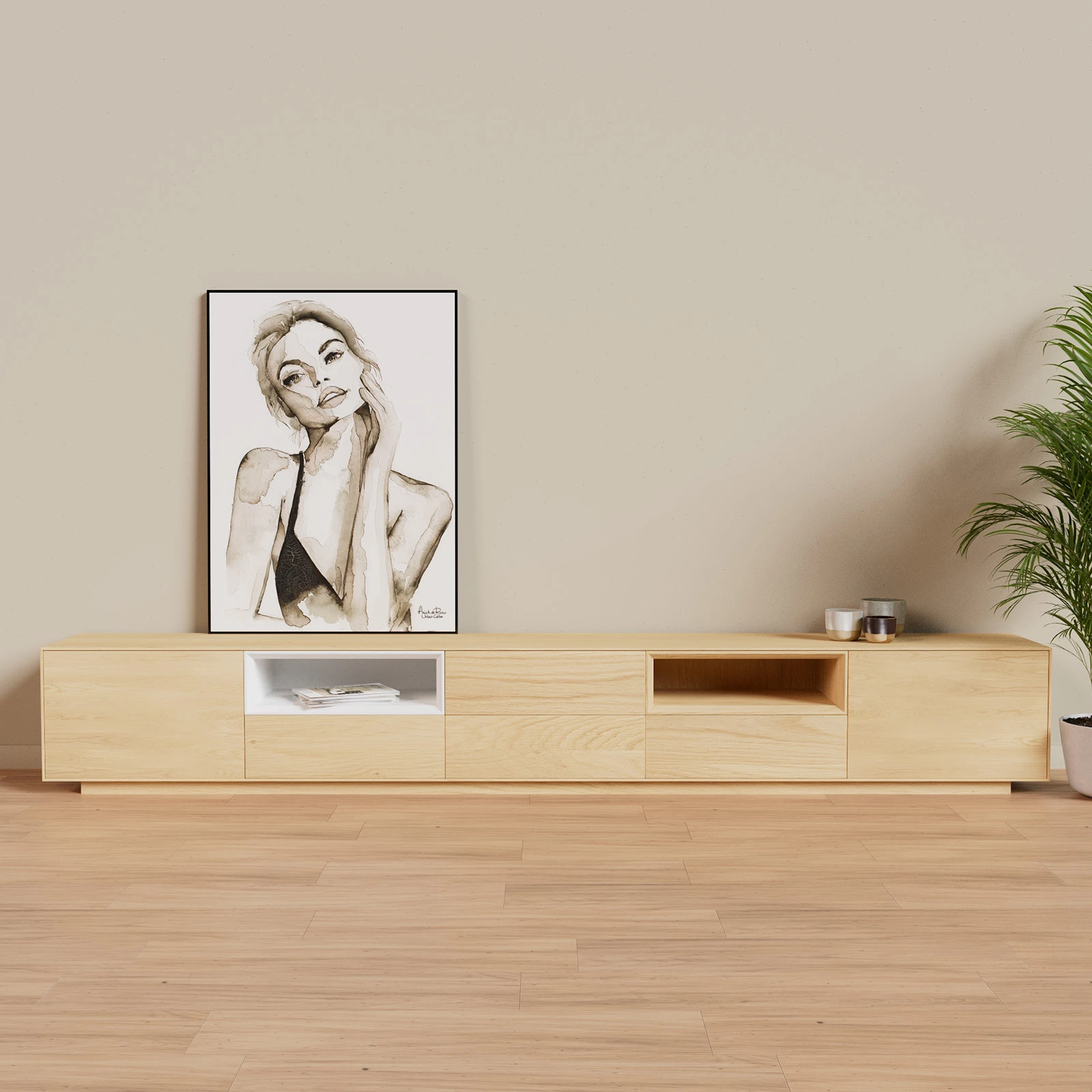 TV Meubel Nature White 300cm Plint