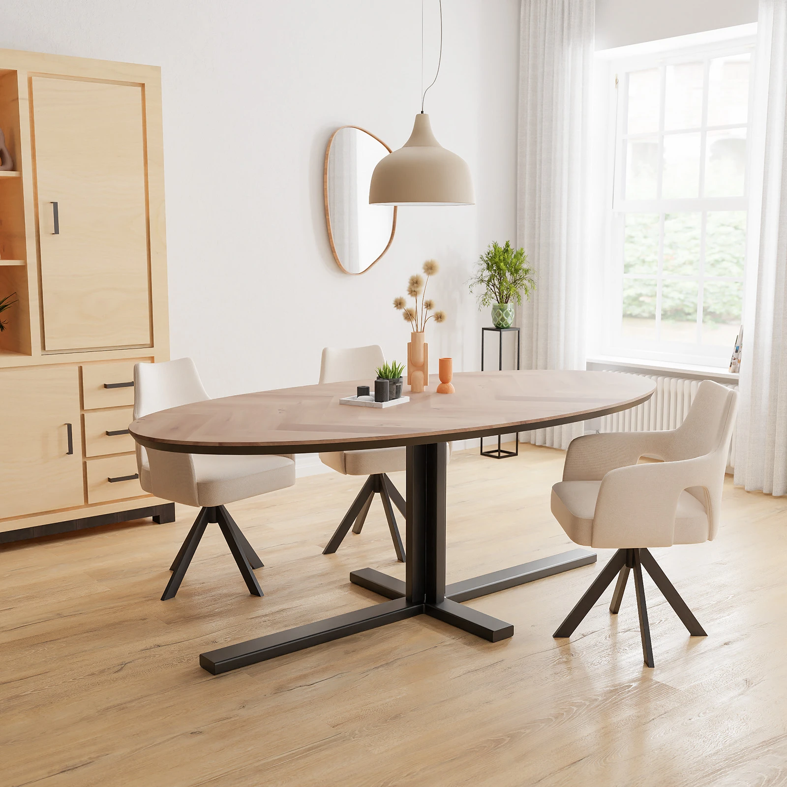 Eettafel Kolos - Ovaal Eiken Visgraat Kiezel (220x110cm)