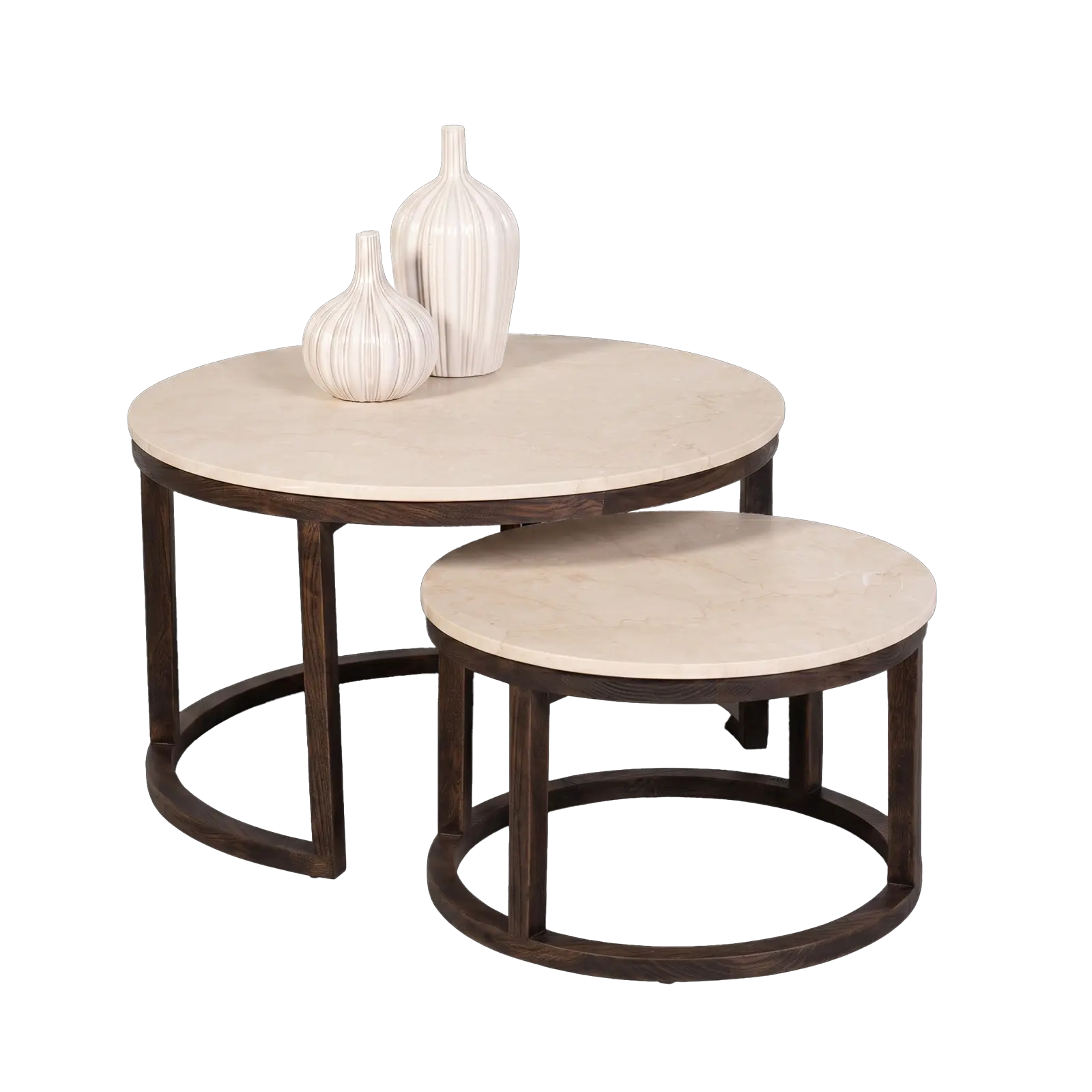 Salontafel set van 2 Brick - rond - Mangohout Cacao Bruin