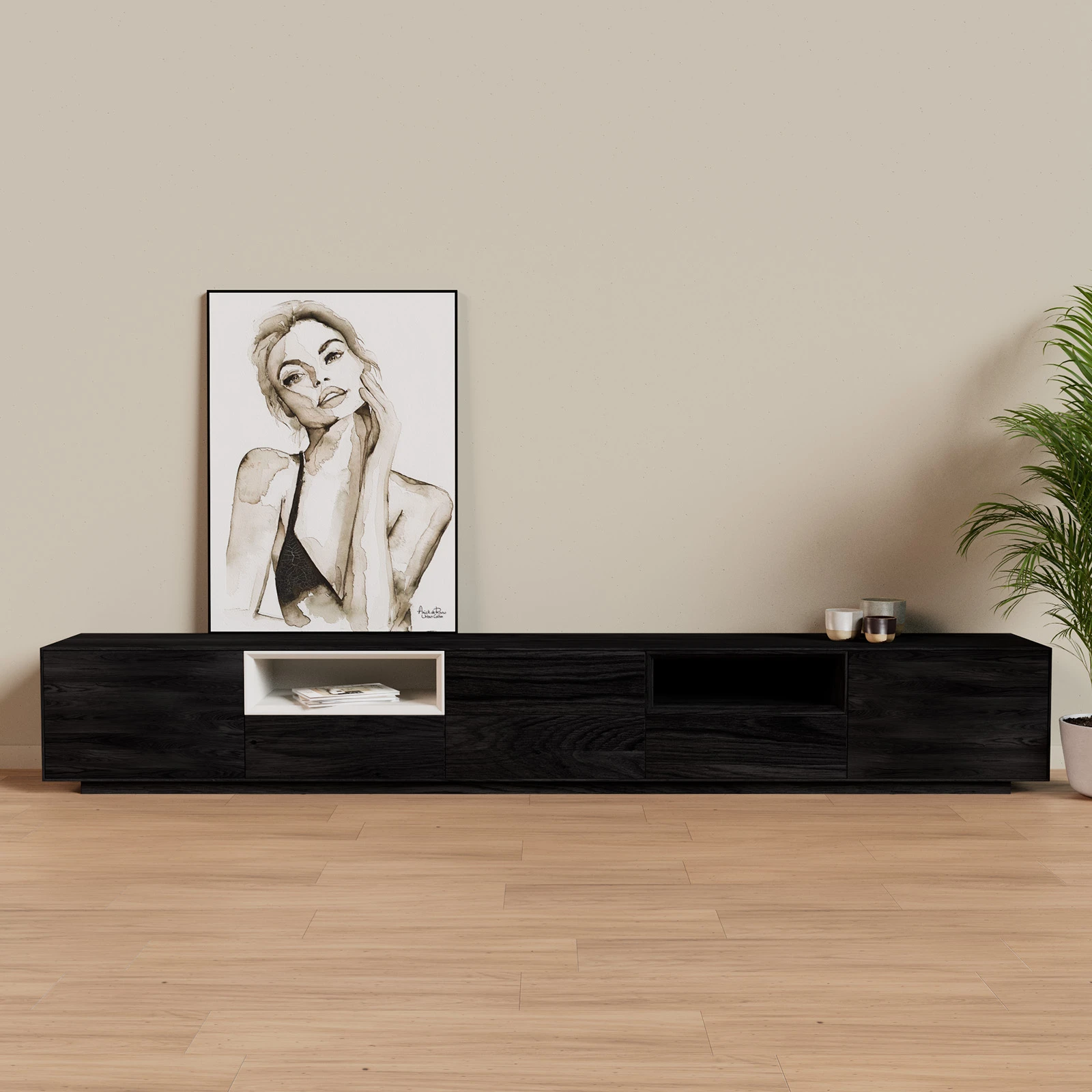 TV Meubel Black Sky 300cm Plint