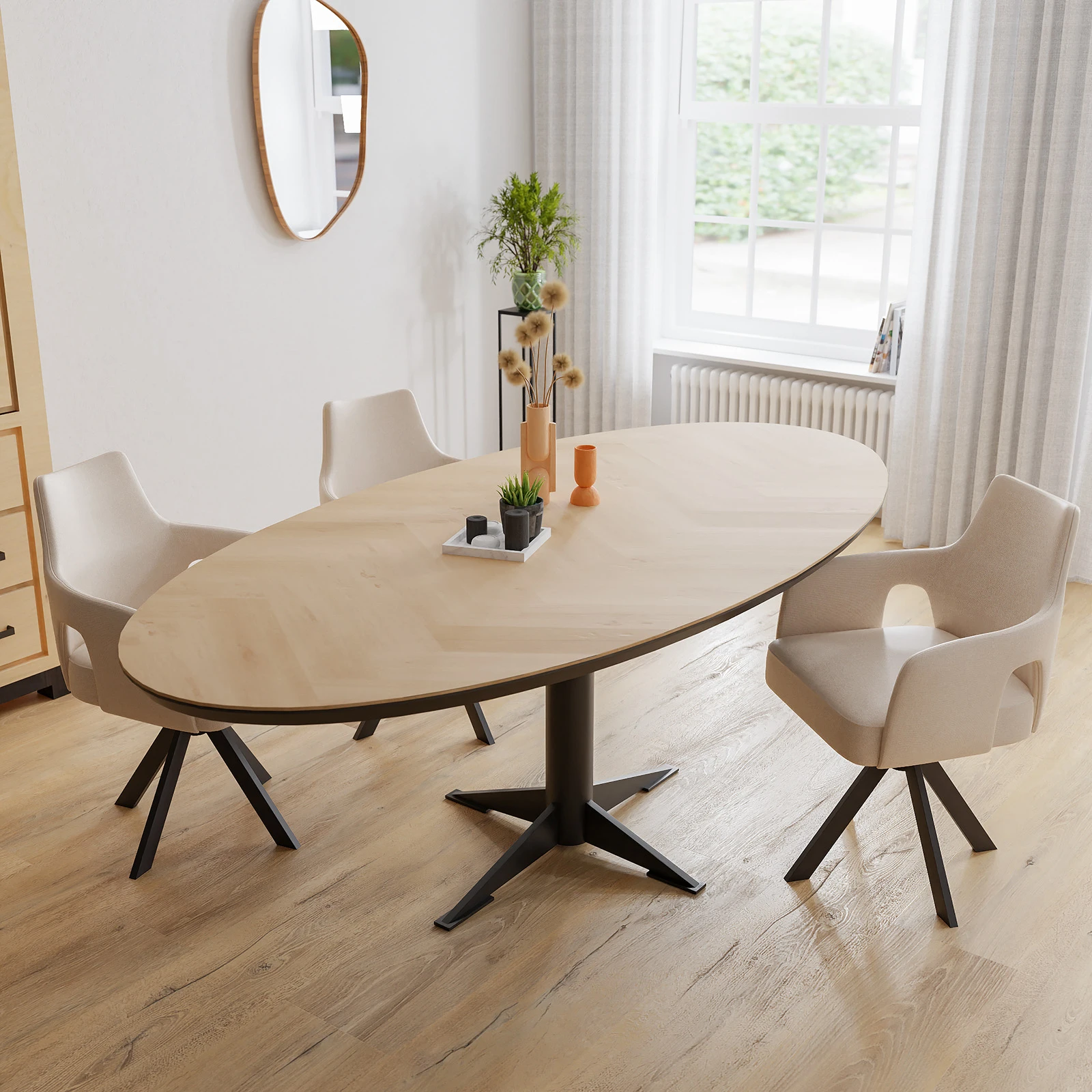 Eettafel Westfield - Ovaal Eiken Visgraat Nature White (220x110cm)
