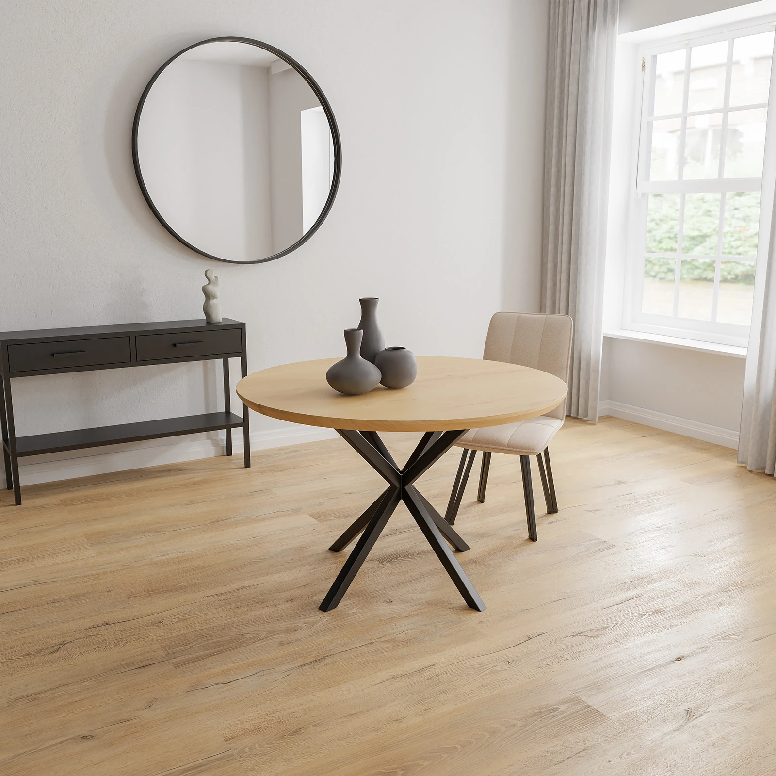 Eettafel North - Rond Eiken Nature White (120cm)
