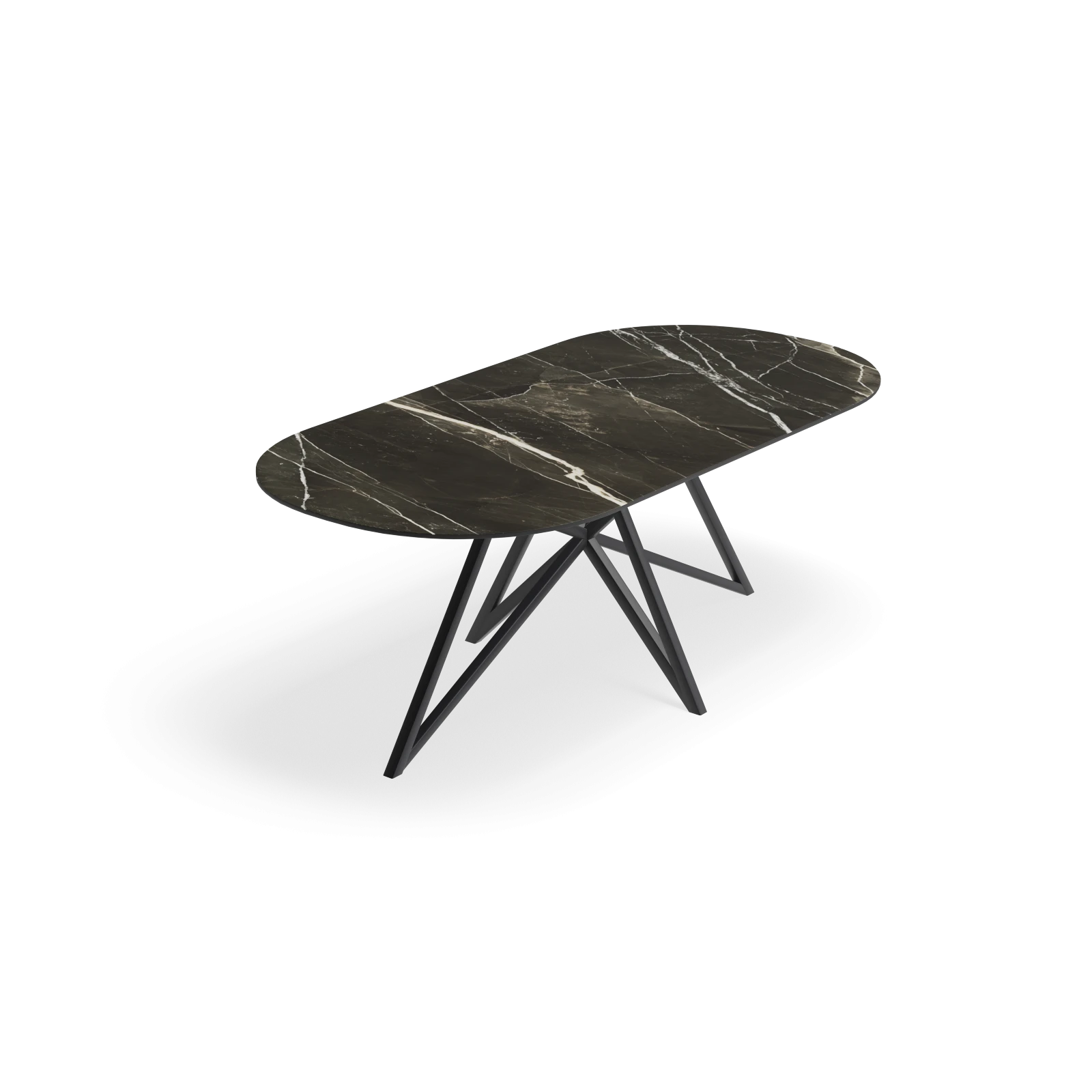 Eettafel Crosse - Halve Cirkel Keramiek Calacatta Black Satin (200x100cm)