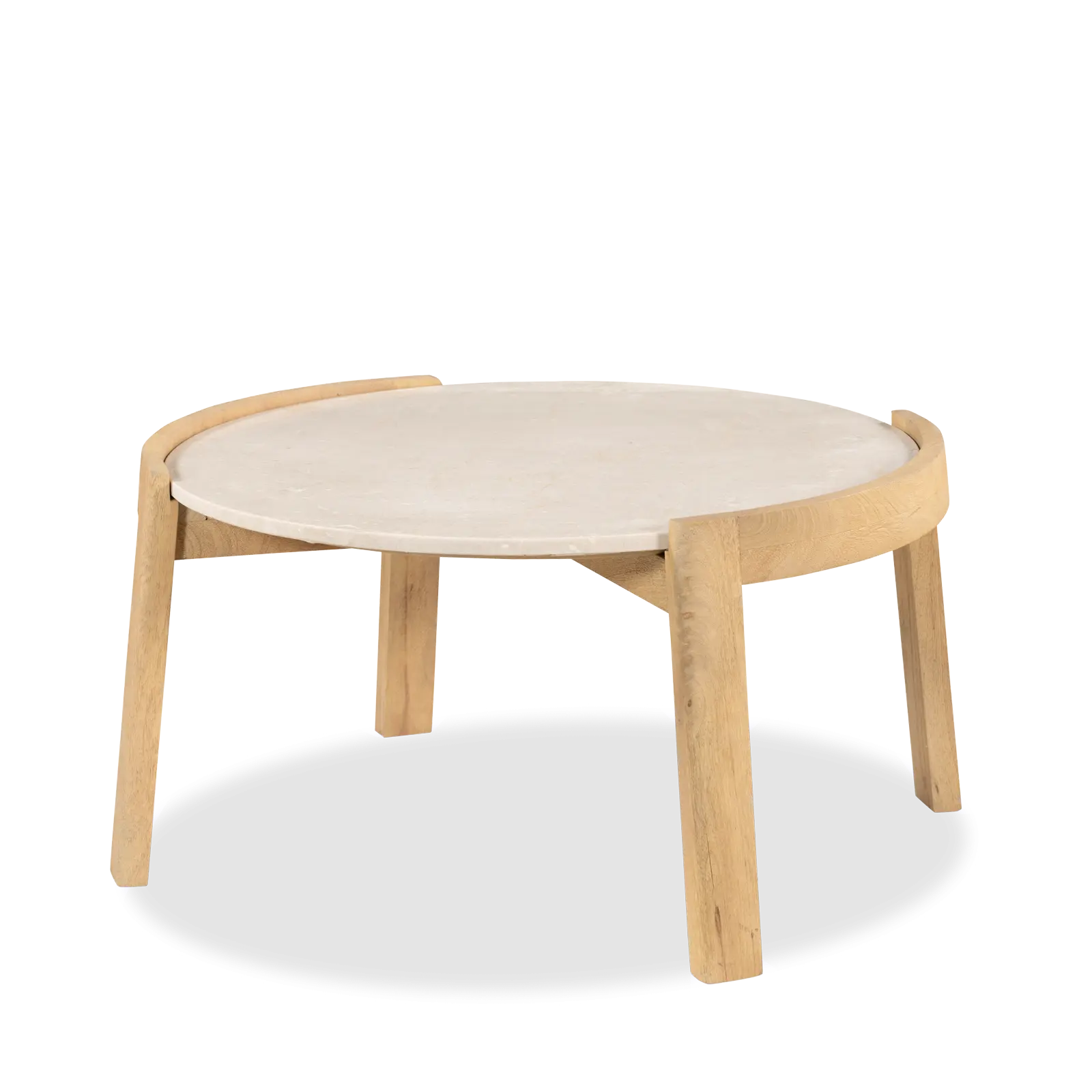 Salontafel Kiona - rond 80 cm - Mangohout Loom Naturel + Marmer