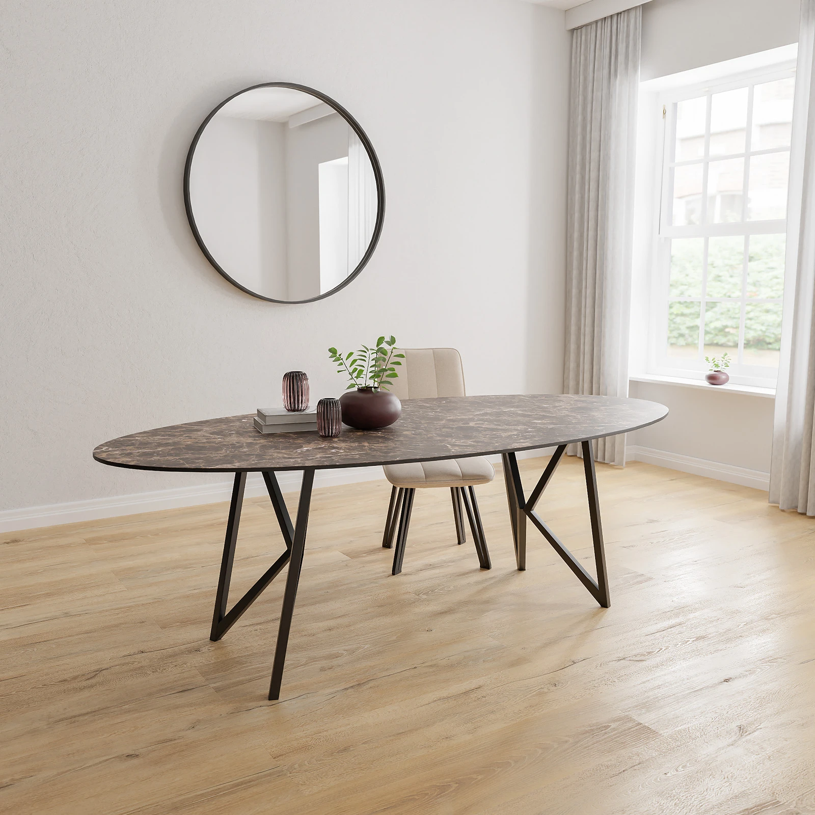 Eettafel Crosse Los - Ovaal Keramiek Emprador Dark (220x110cm)