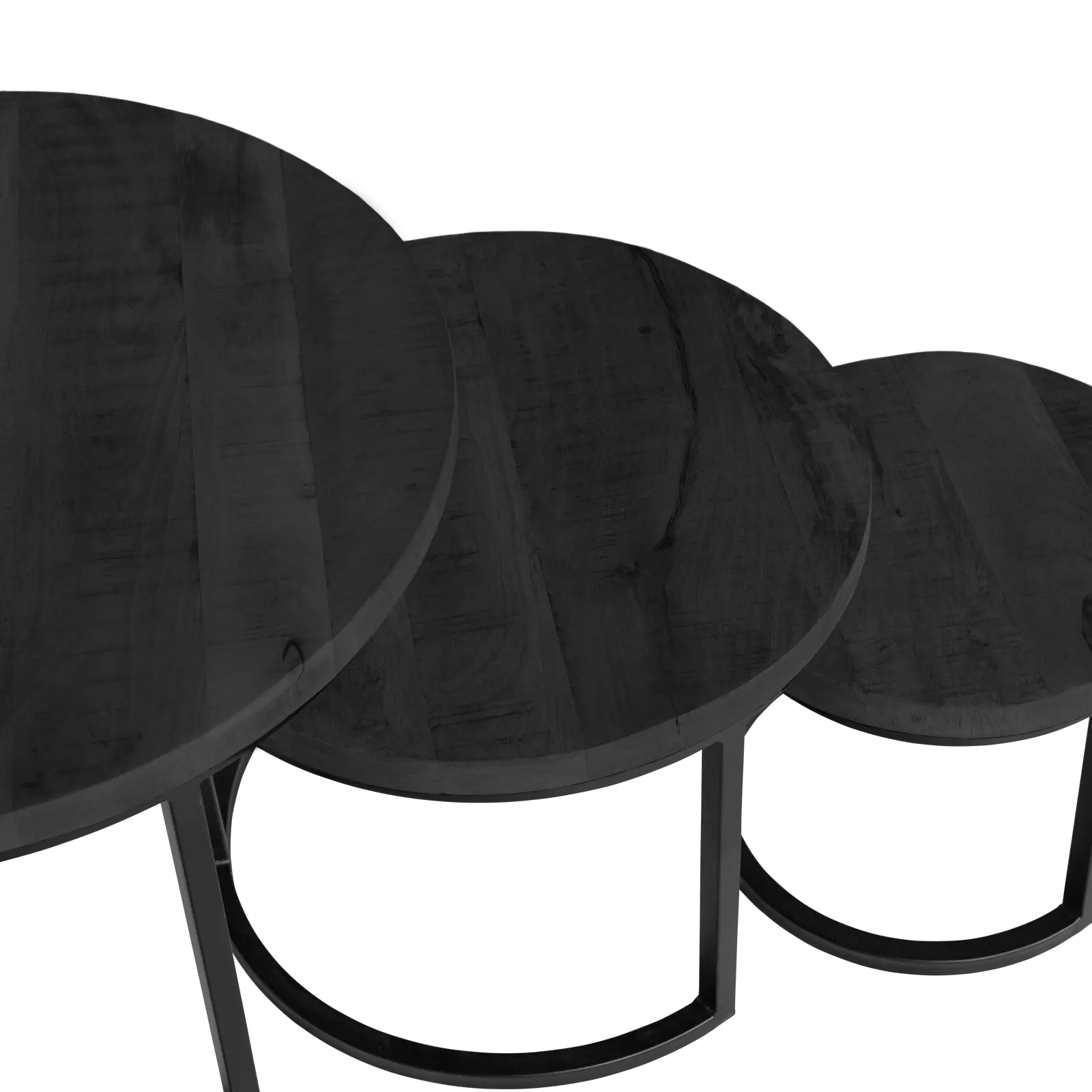 Salontafel set van 3 Jimmy - rond 70/50/35 cm - Mangohout Zwart - ACTIE