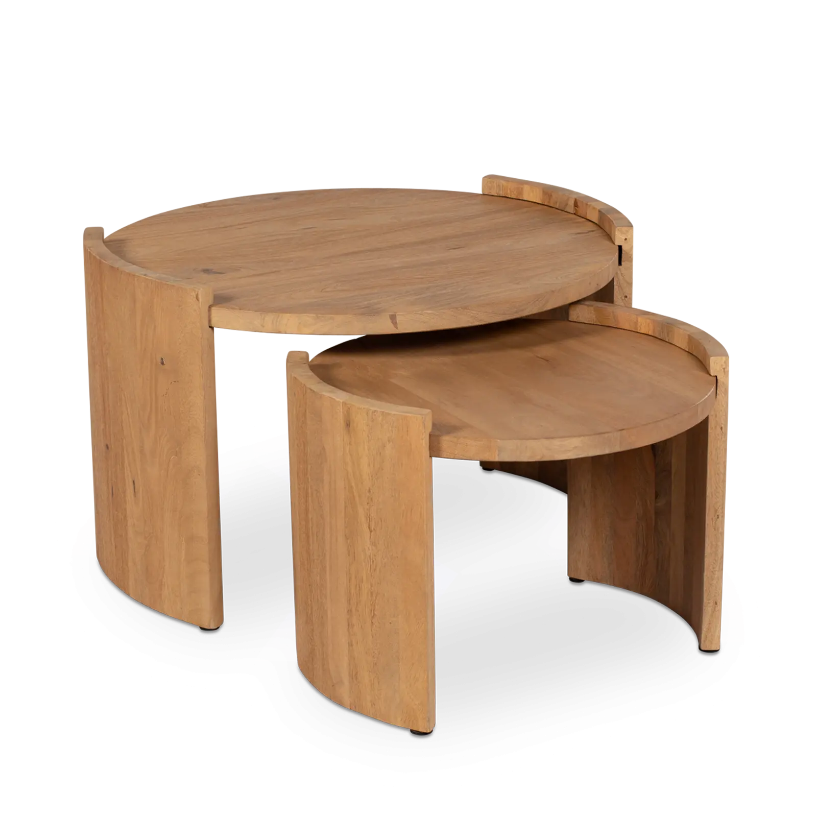 Salontafel set van 2 Miles - rond 70/50 cm - Mangohout Loom Naturel