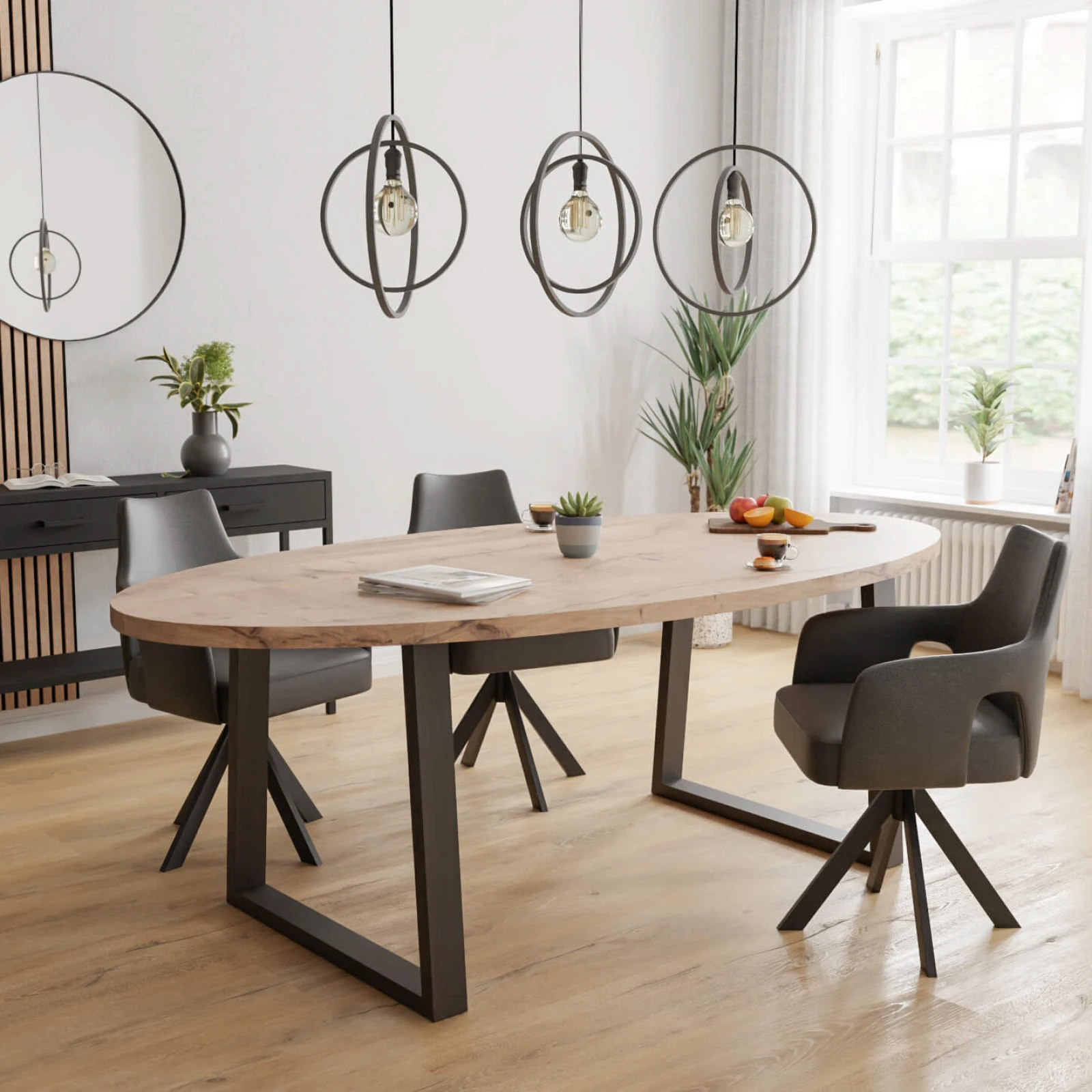 Eettafel U Poot(8x4cm) - Ovaal Eiken Kiezel (220x110cm)