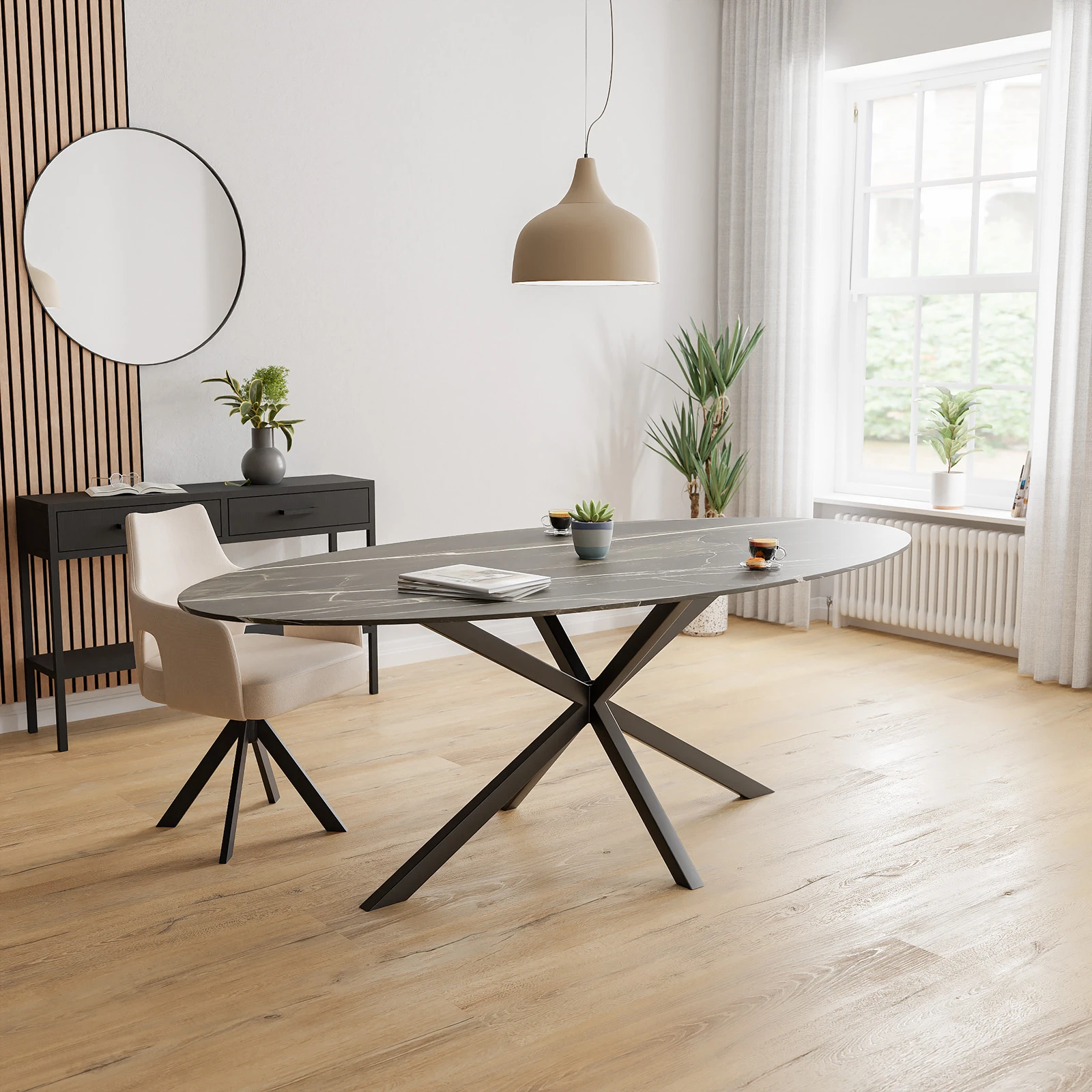 Eettafel North - Ovaal Keramiek Calacatta Black (220x110cm)