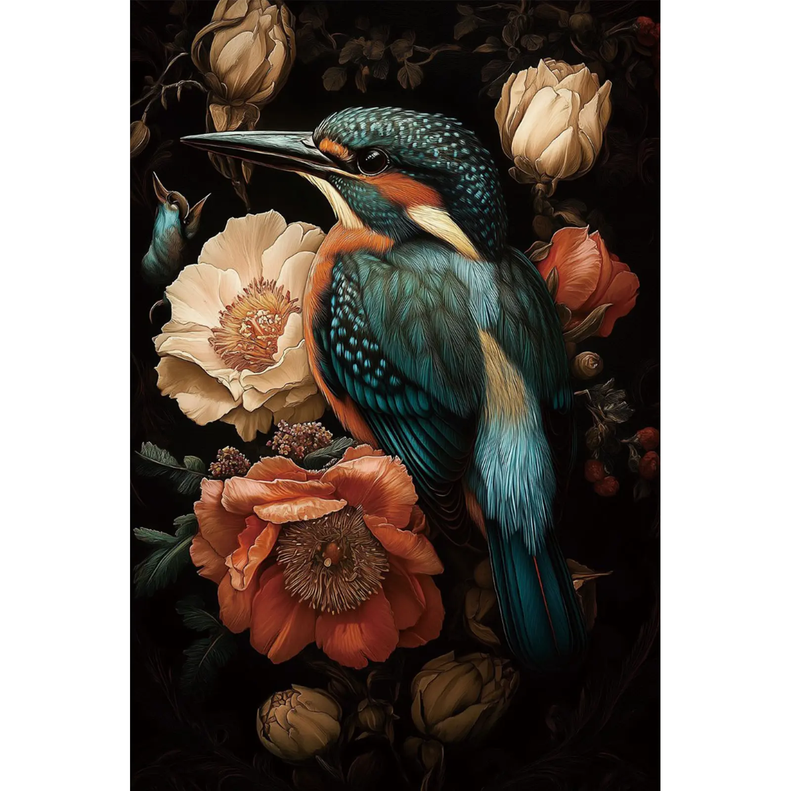 Glasschilderij IJsvogel - 86x126 cm - incl. lijst