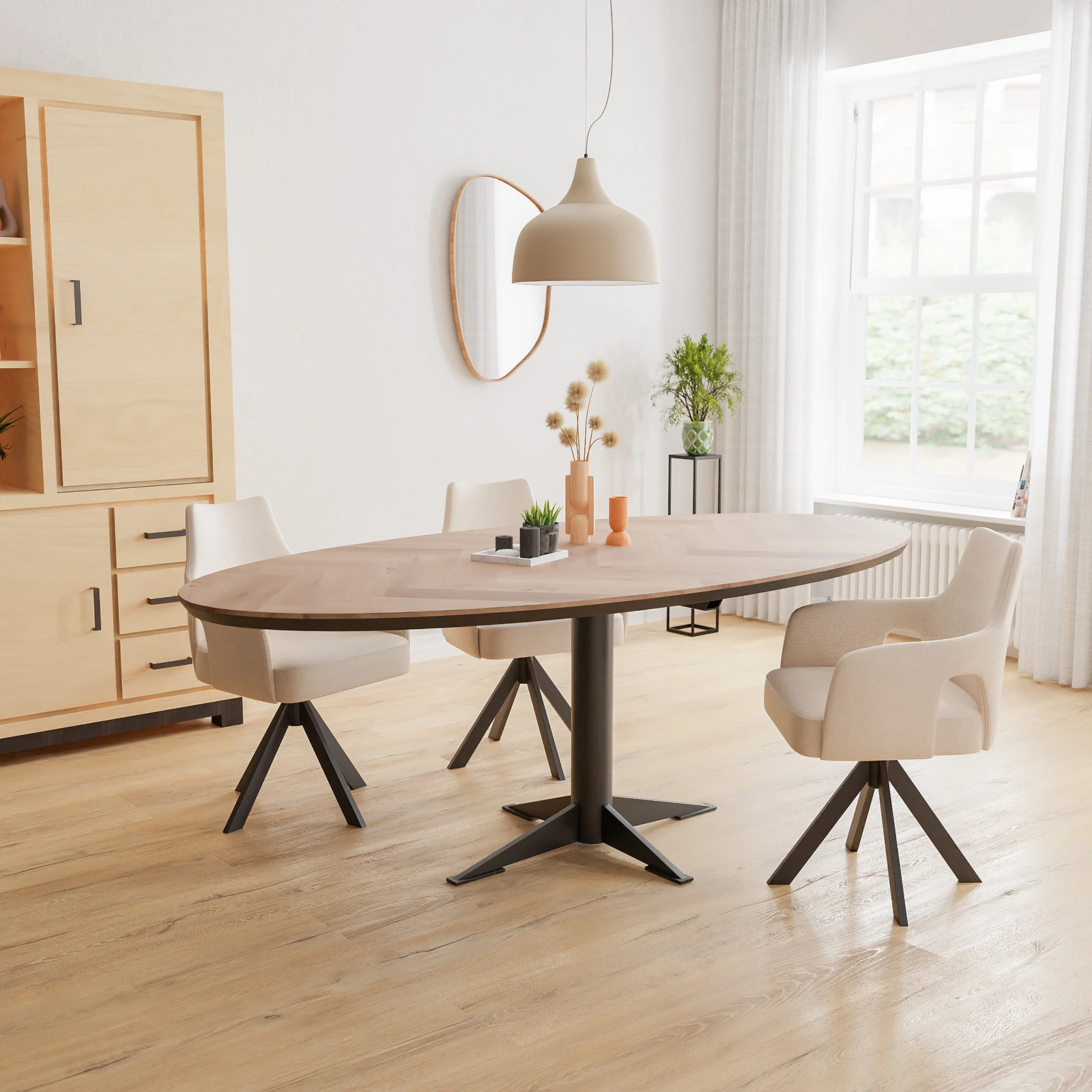 Eettafel Westfield - Ovaal Eiken Visgraat Kiezel (220x110cm)