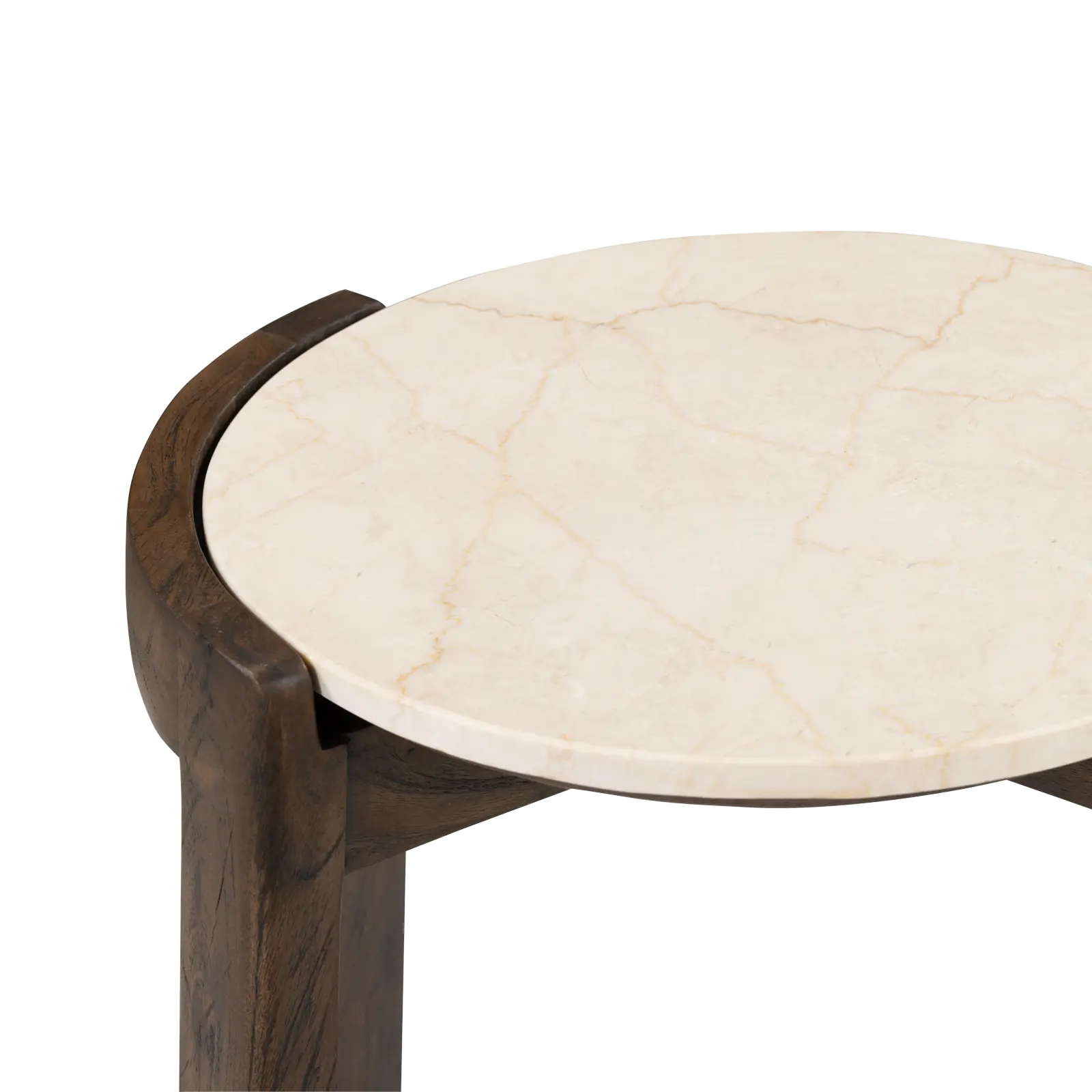 Bijzettafel Kiona - rond 40 cm - Mangohout Cacao Bruin + Marmer Beige