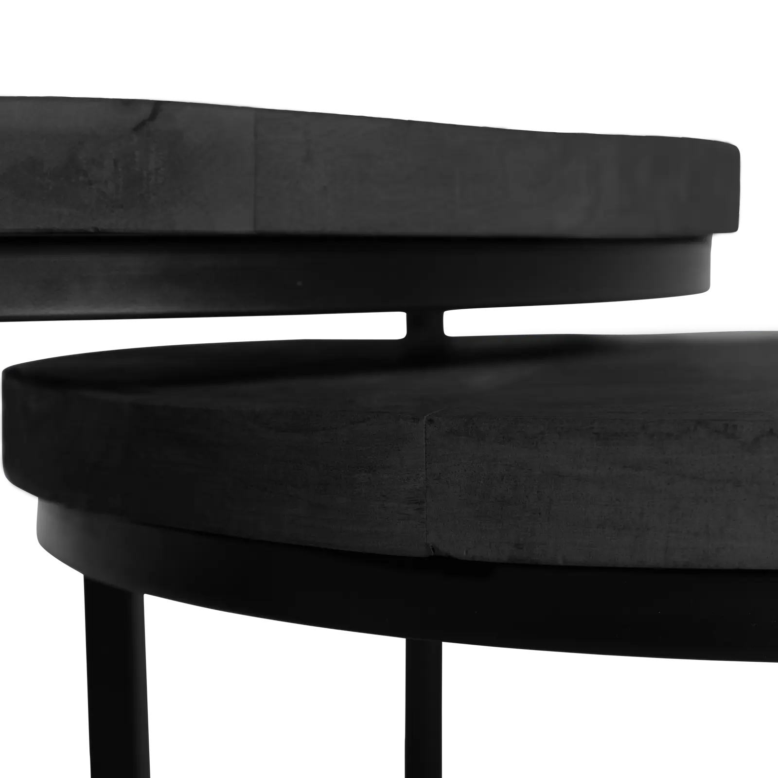 Salontafel set van 3 Jimmy - rond 70/50/35 cm - Mangohout Zwart - ACTIE