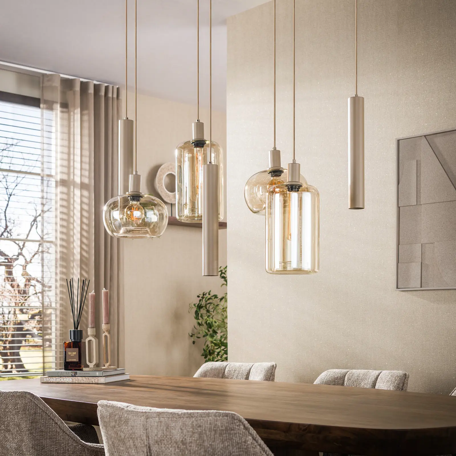 Hanglamp Serene 4+3-lichts - Beige