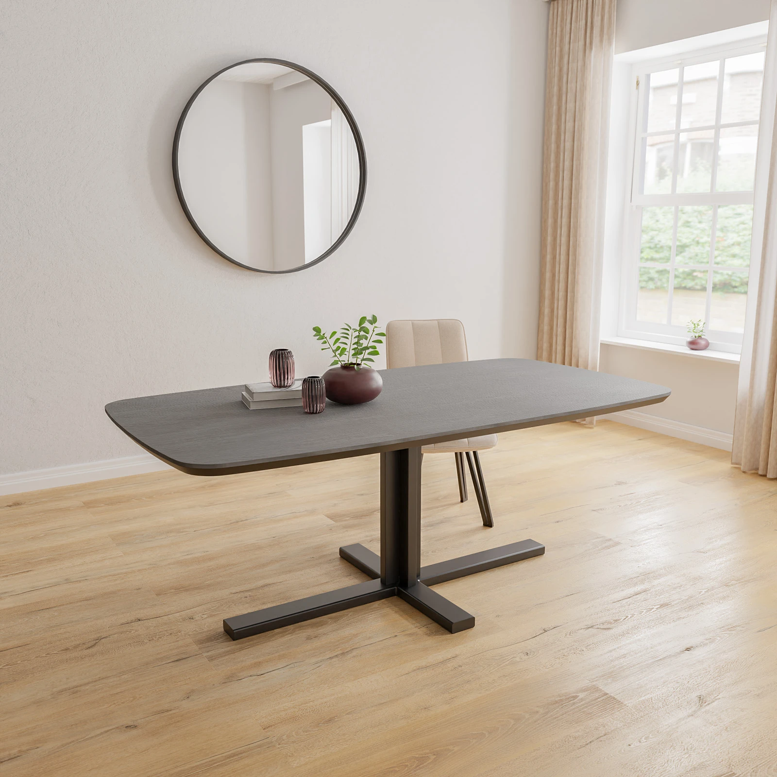 Eettafel Kolos - Deens Ovaal HPL Houtlook zwart (200x105cm)