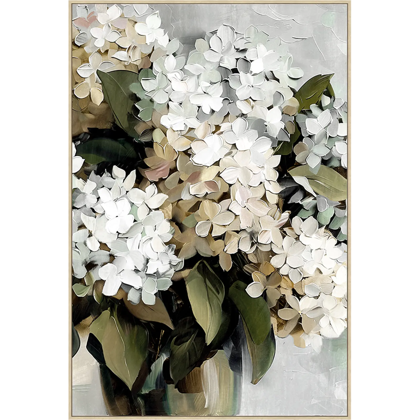 Schilderij Vaas met seringen - 80x120 cm - Groen / Wit / Beige