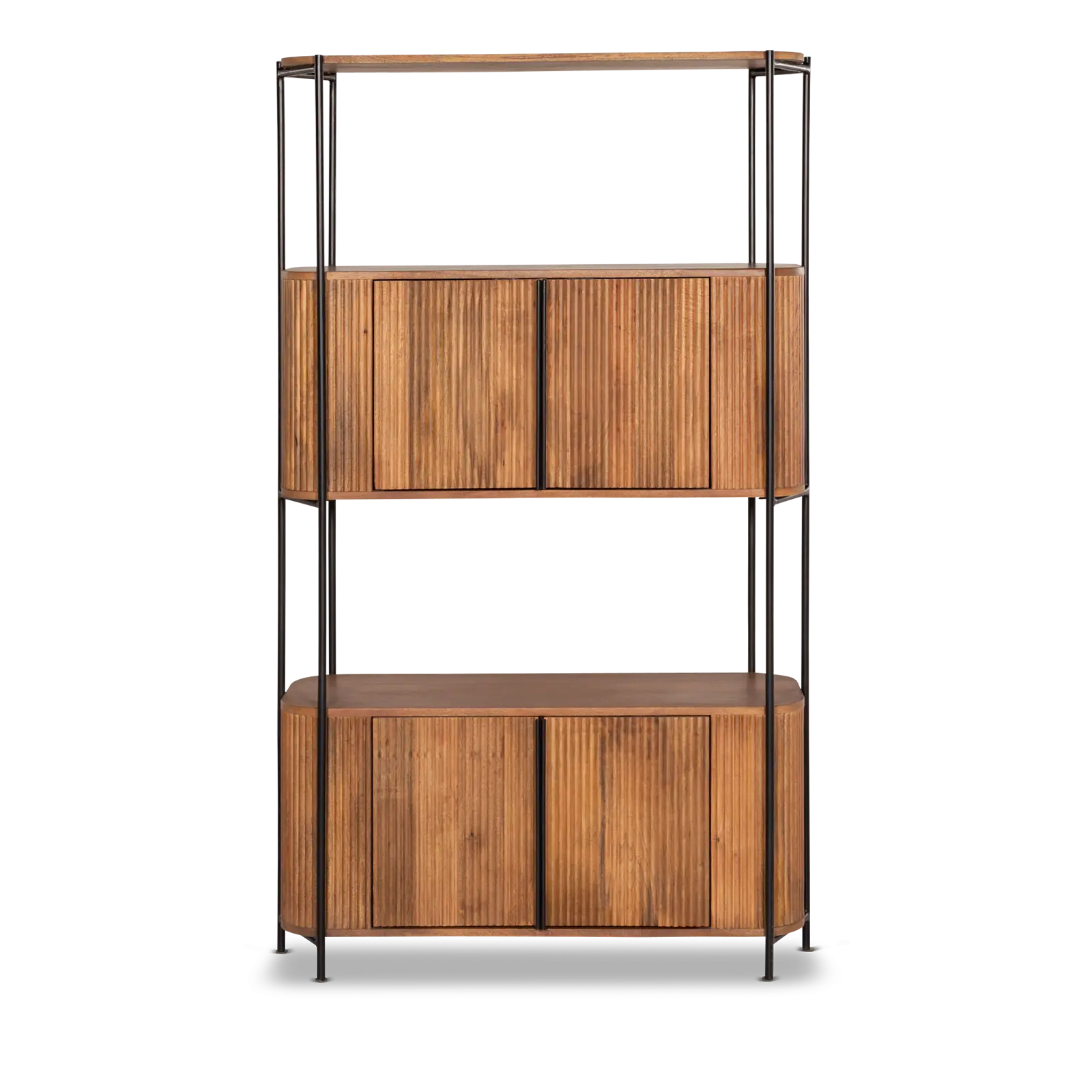 Wandkast Amare - 170 cm - Mangohout Lichtbruin - 4 deuren, 2 open vakken