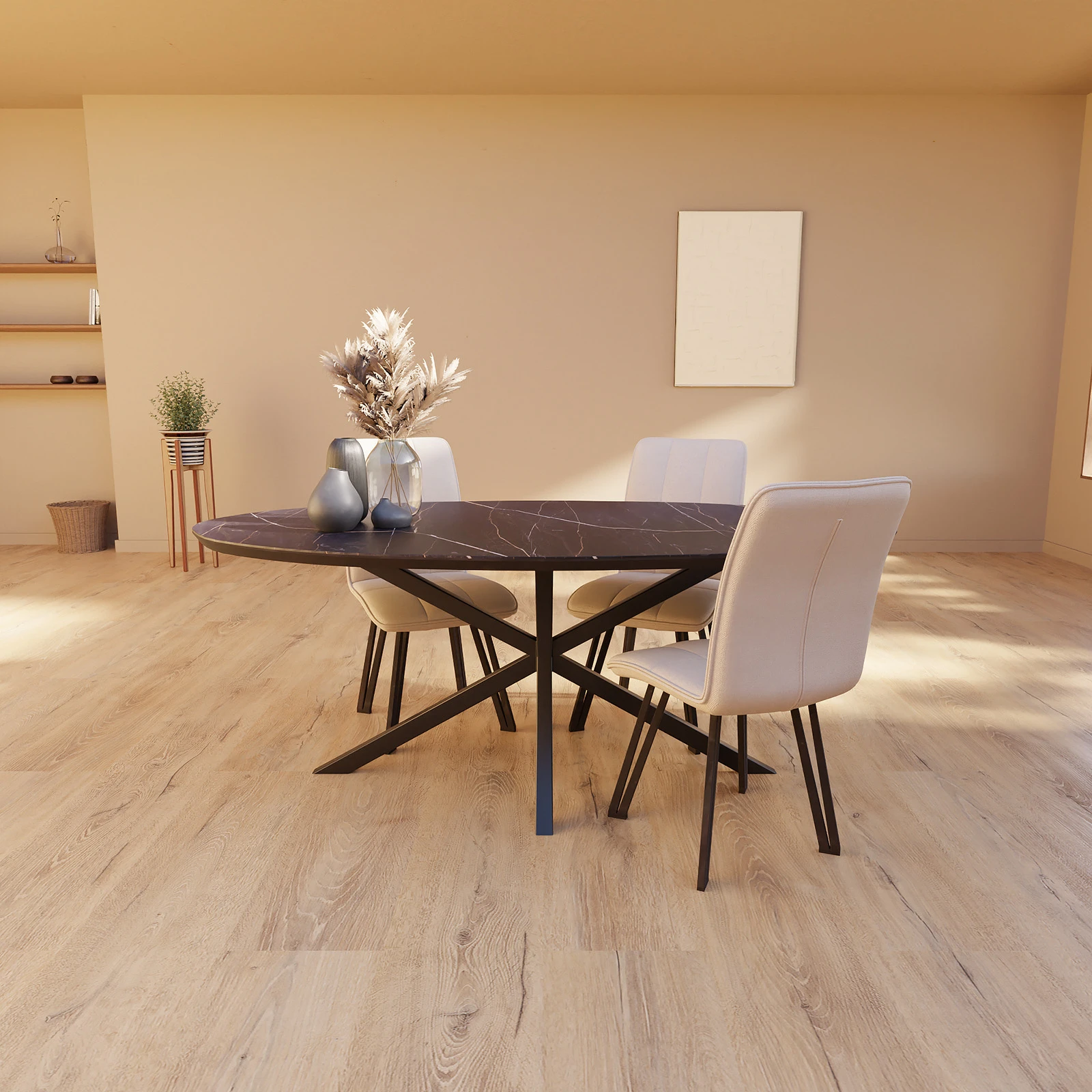 Eettafel North - Ovaal HPL Marmerlook (200x105cm)