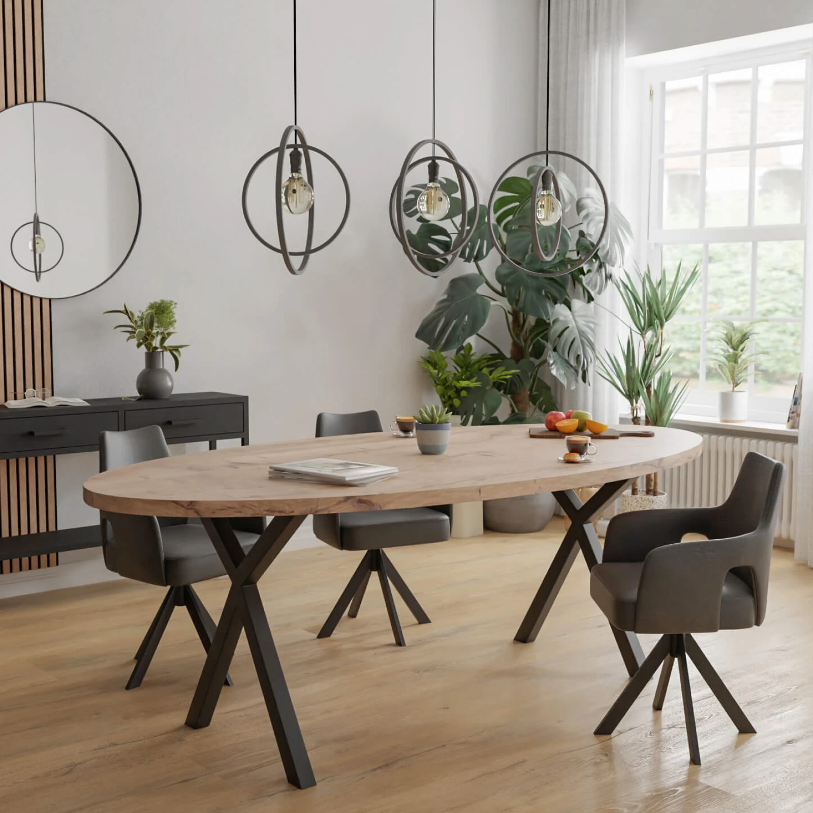 Eettafel X Poot (dun) - Ovaal Eiken Kiezel (220x110cm)