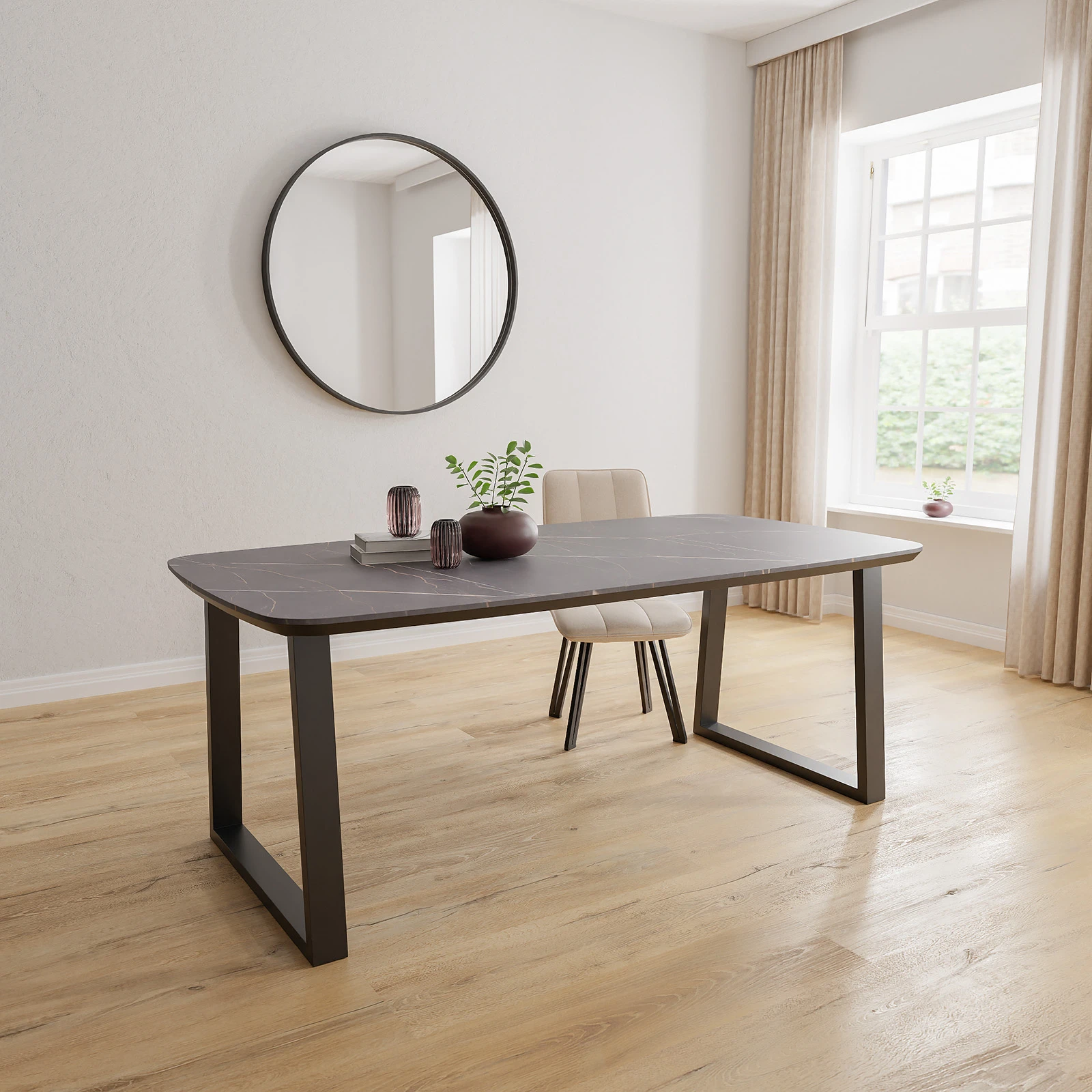 Eettafel U poot (8x4cm) - Deens Ovaal HPL Marmerlook (200x105cm)