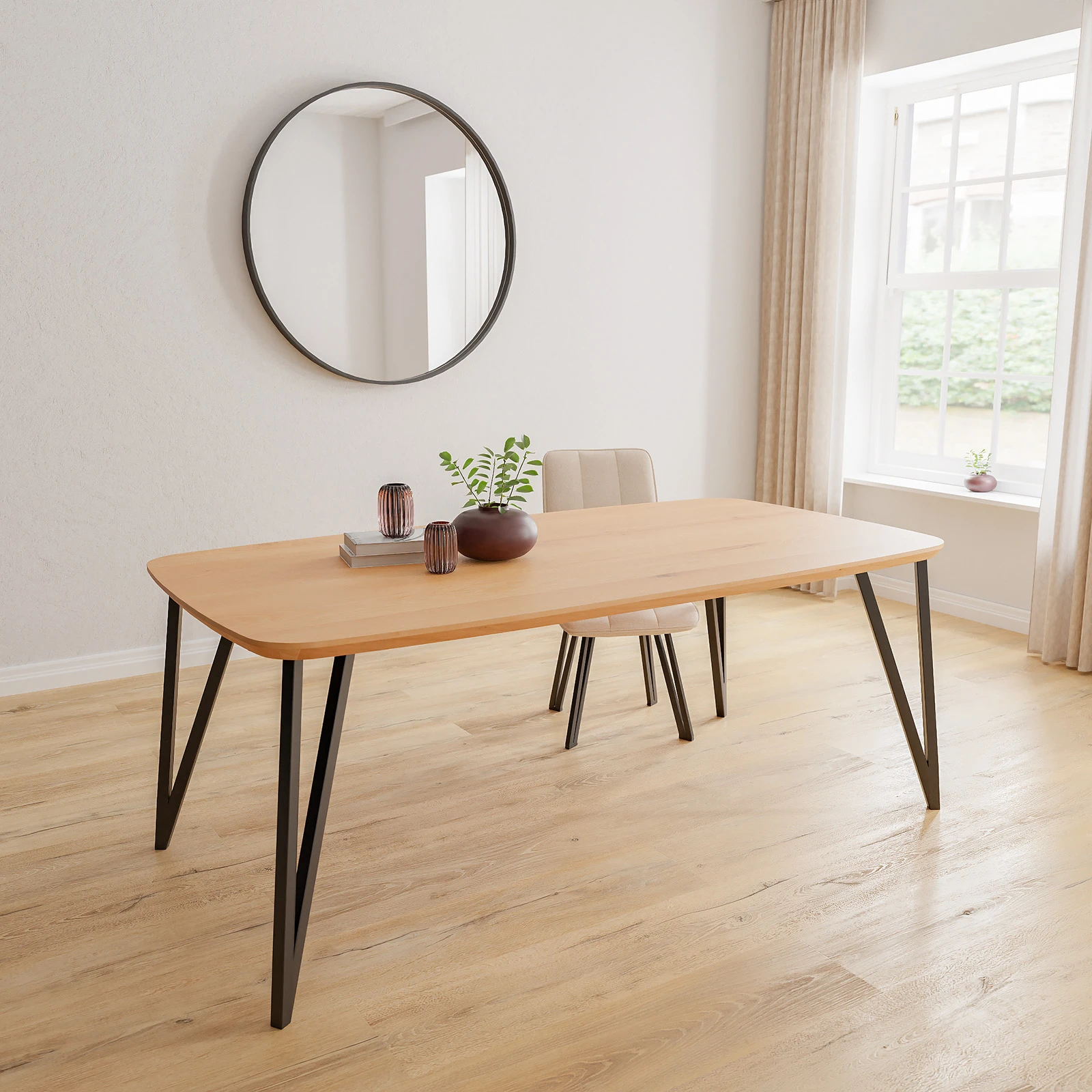 Eettafel Triangle - Deens Ovaal Eiken Nature White (220x110cm)