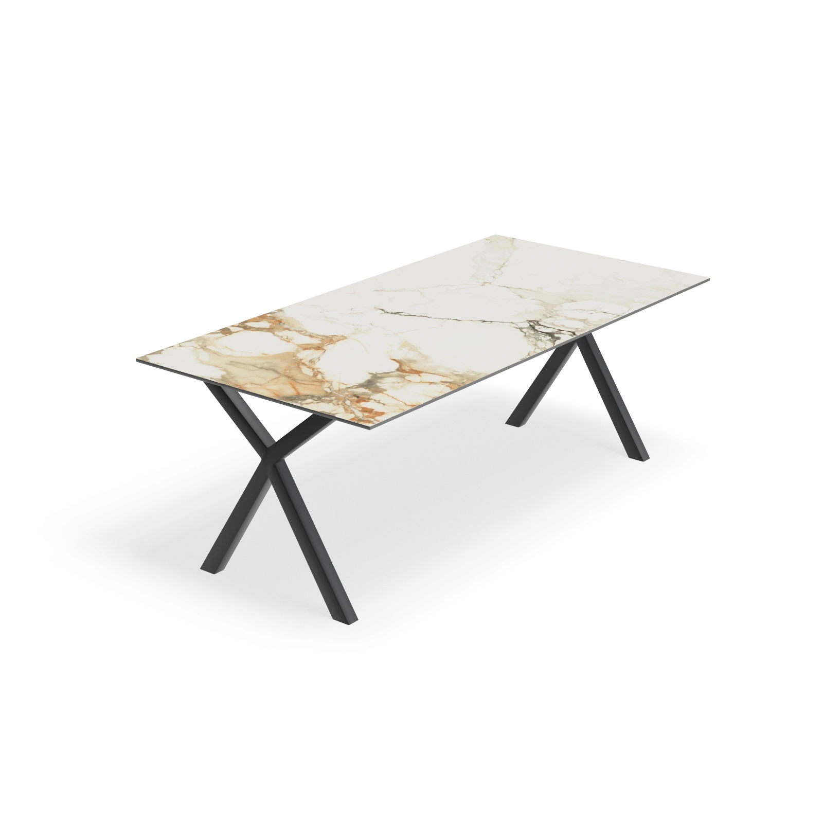 Eettafel X poot - Rechthoek Keramiek Calacatta Vena Vecchia Satin (200x100cm)