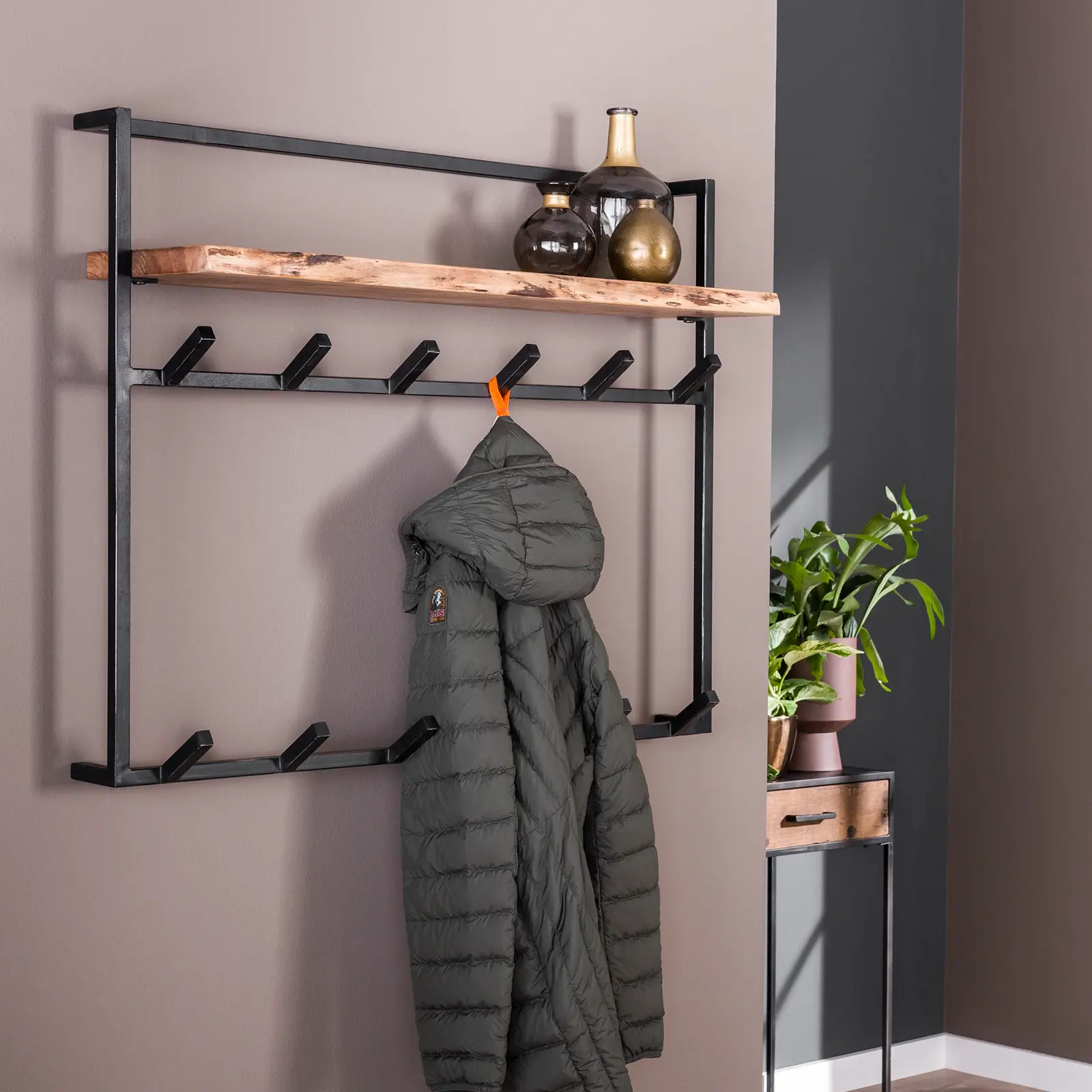 Kapstok Solid - 100 cm - 2x 6 haken - hoedenplank - Acaciahout