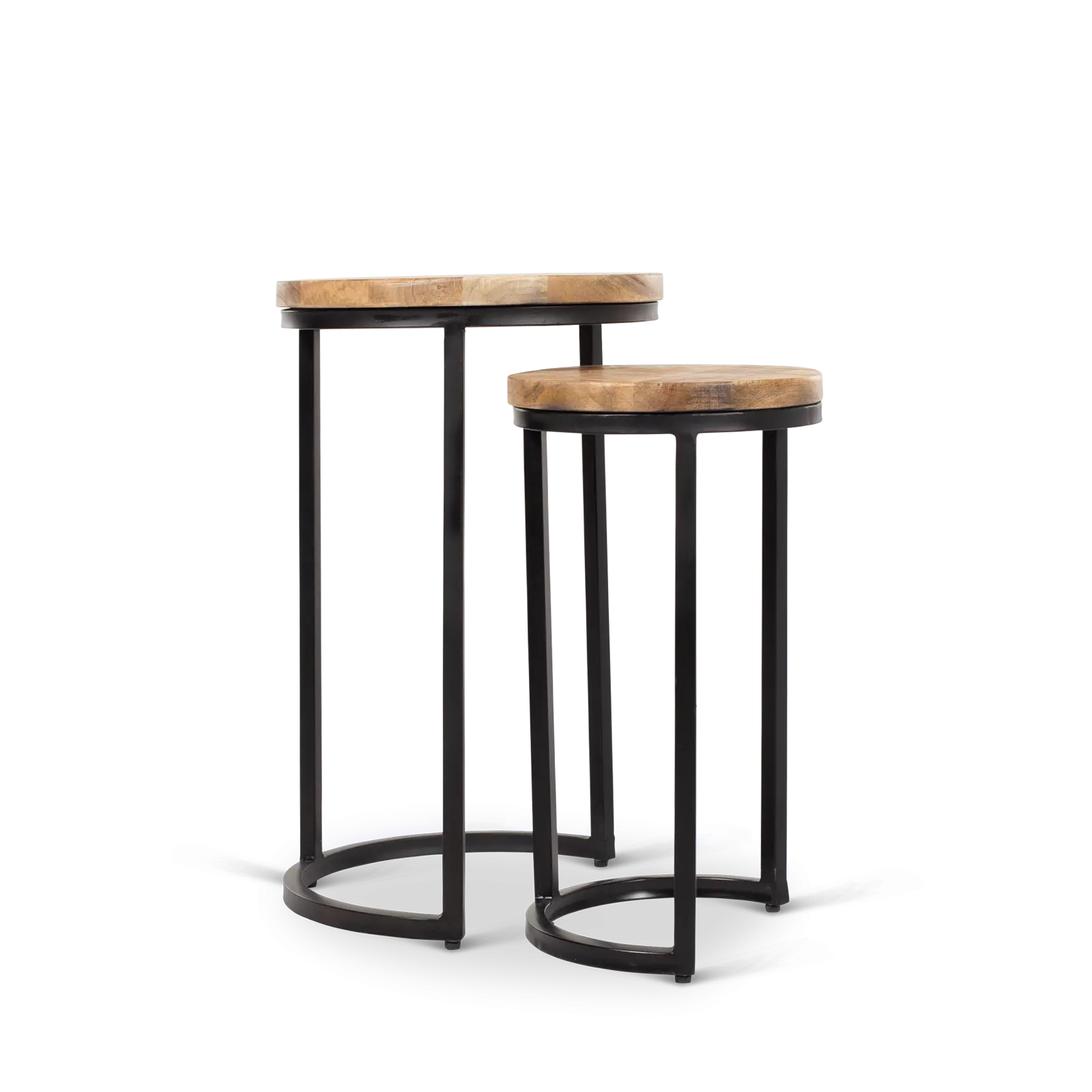 Bijzettafel set van 2 - Acco - rond 42+32 cm - Mangohout Naturel