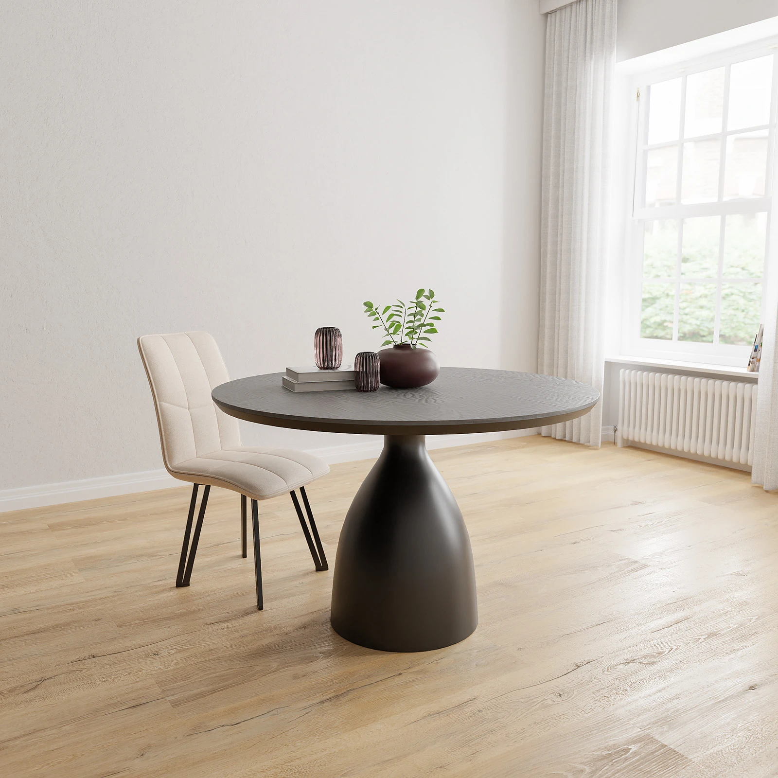 Eettafel Dome - Rond HPL Houtlook Zwart (120cm)