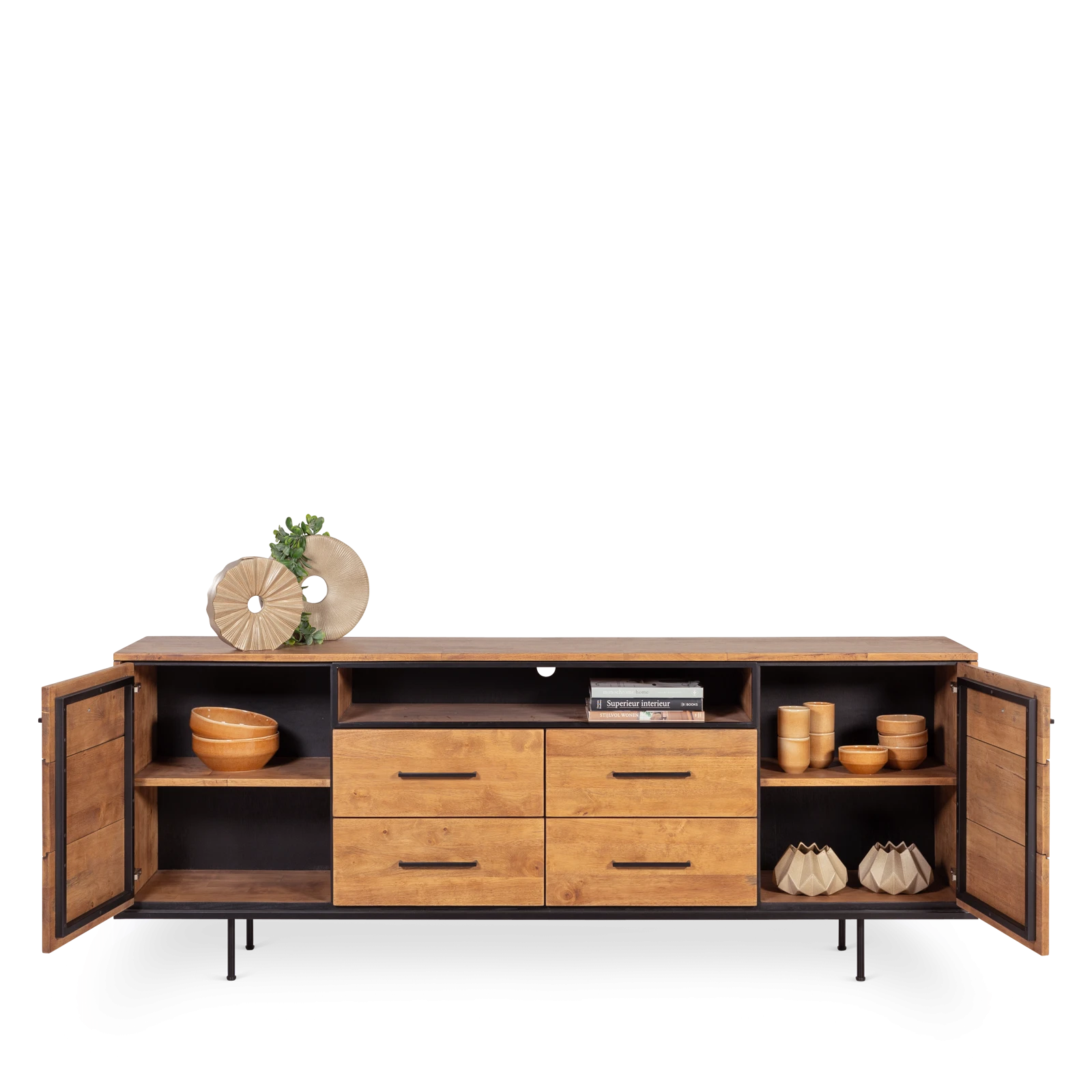 Tv meubel (hoog - 220cm - open vak) Palma - Warmbrown