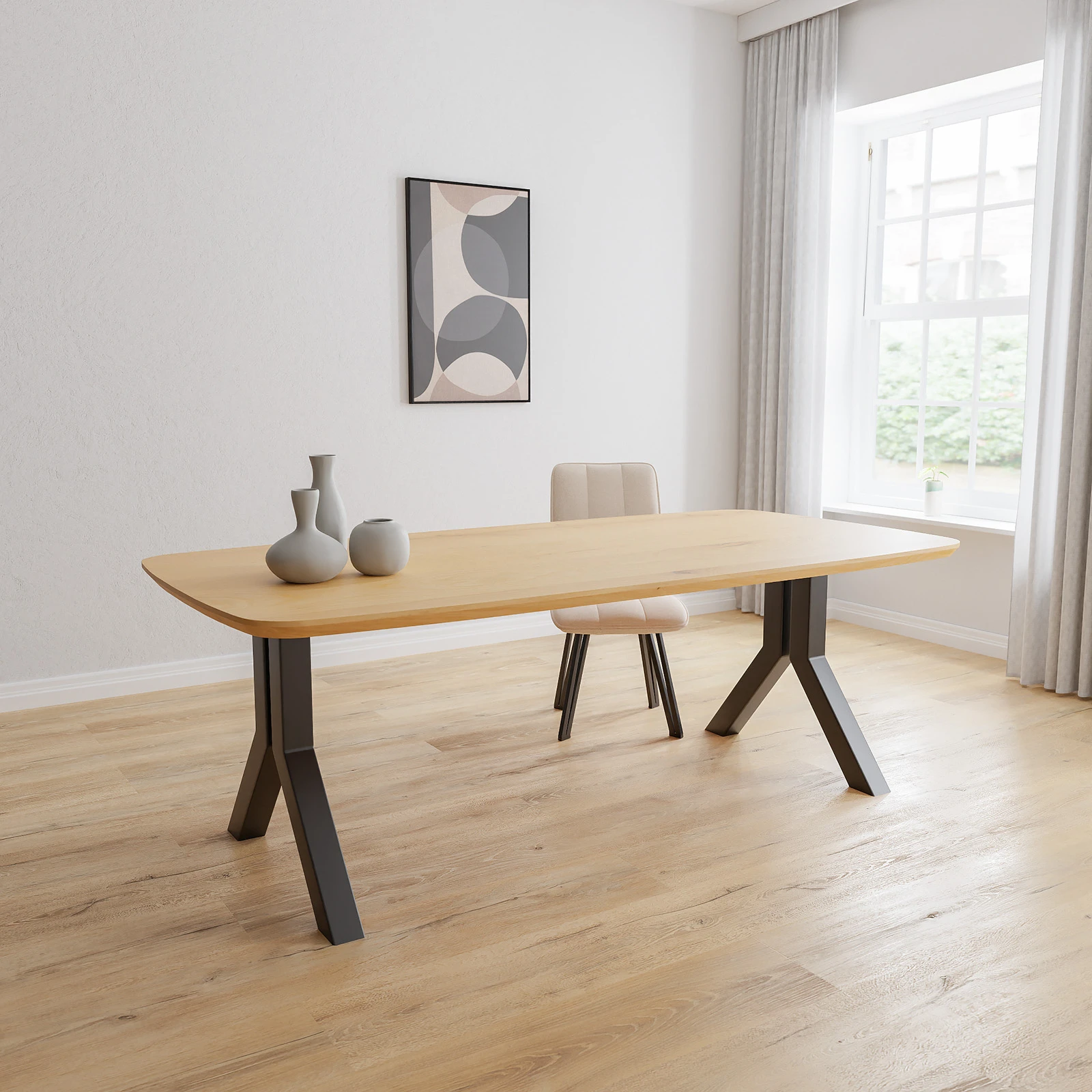 Eettafel Y Poot(8x8cm) - Deens Ovaal Eiken Nature White (220x110cm)