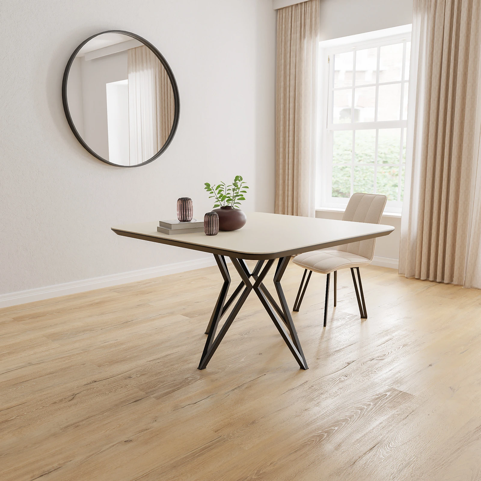 Eettafel Crosse - Vierkant afgeronde hoeken HPL Stone Beige (130x130cm)