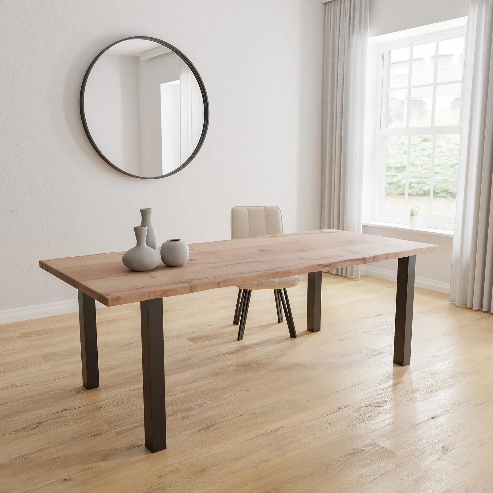 Eettafel Rechte poot - Rechthoekig Boomstam Eiken Kiezel (220x100cm)
