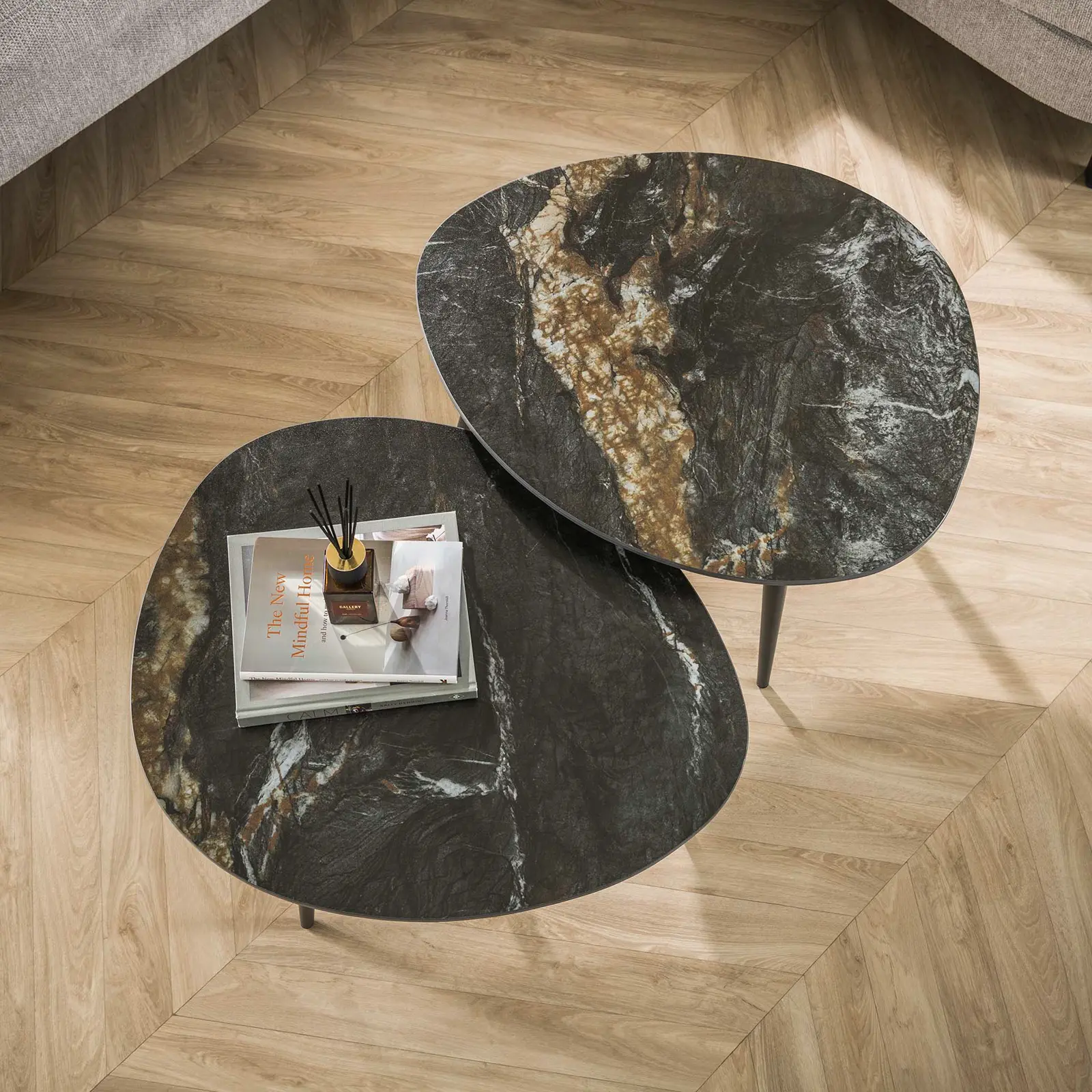 Salontafel set van 2 Fossil - organische vorm - Keramiek Fossil Black