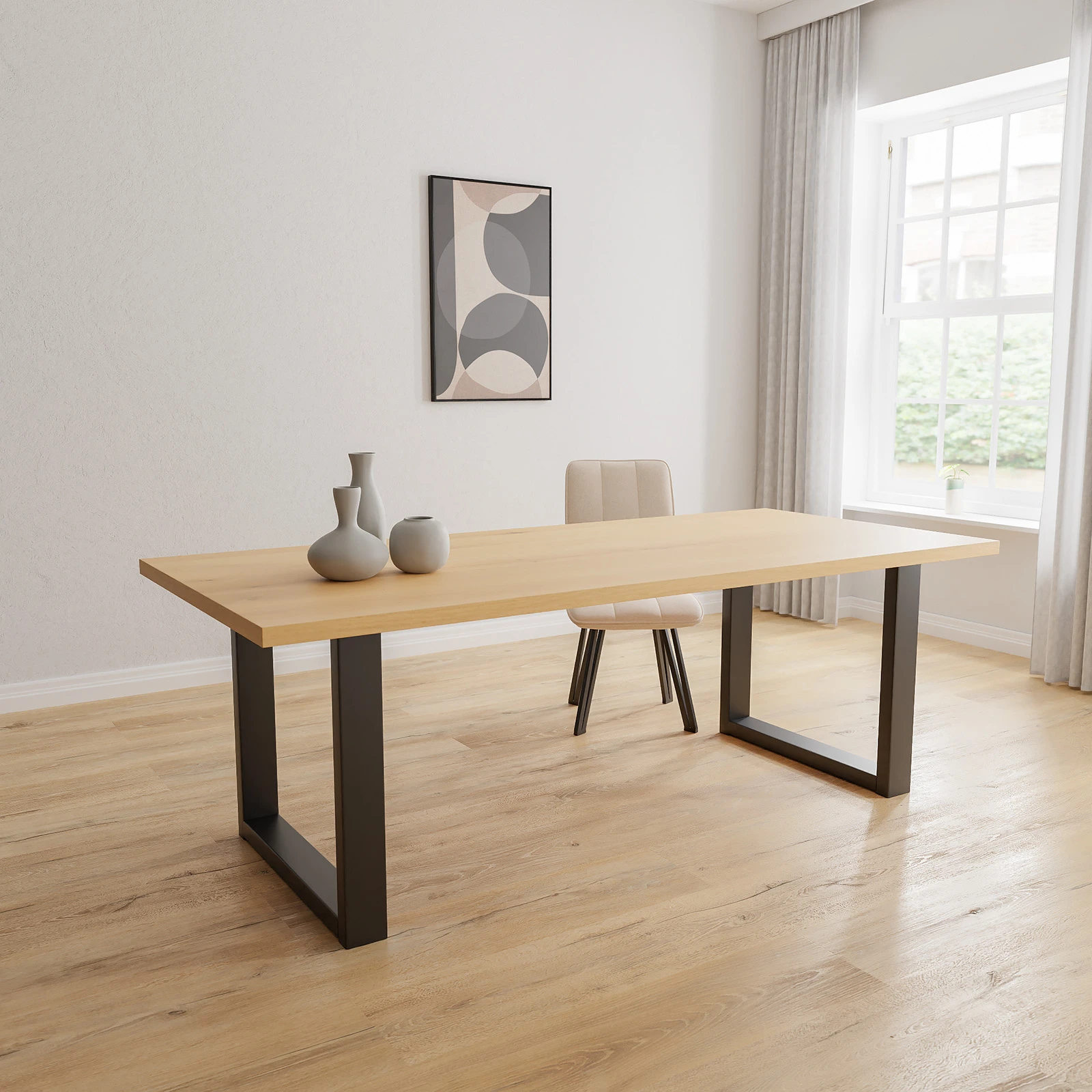 Eettafel U Poot (10x5cm) - Rechthoek Eiken Nature White (220x100cm)